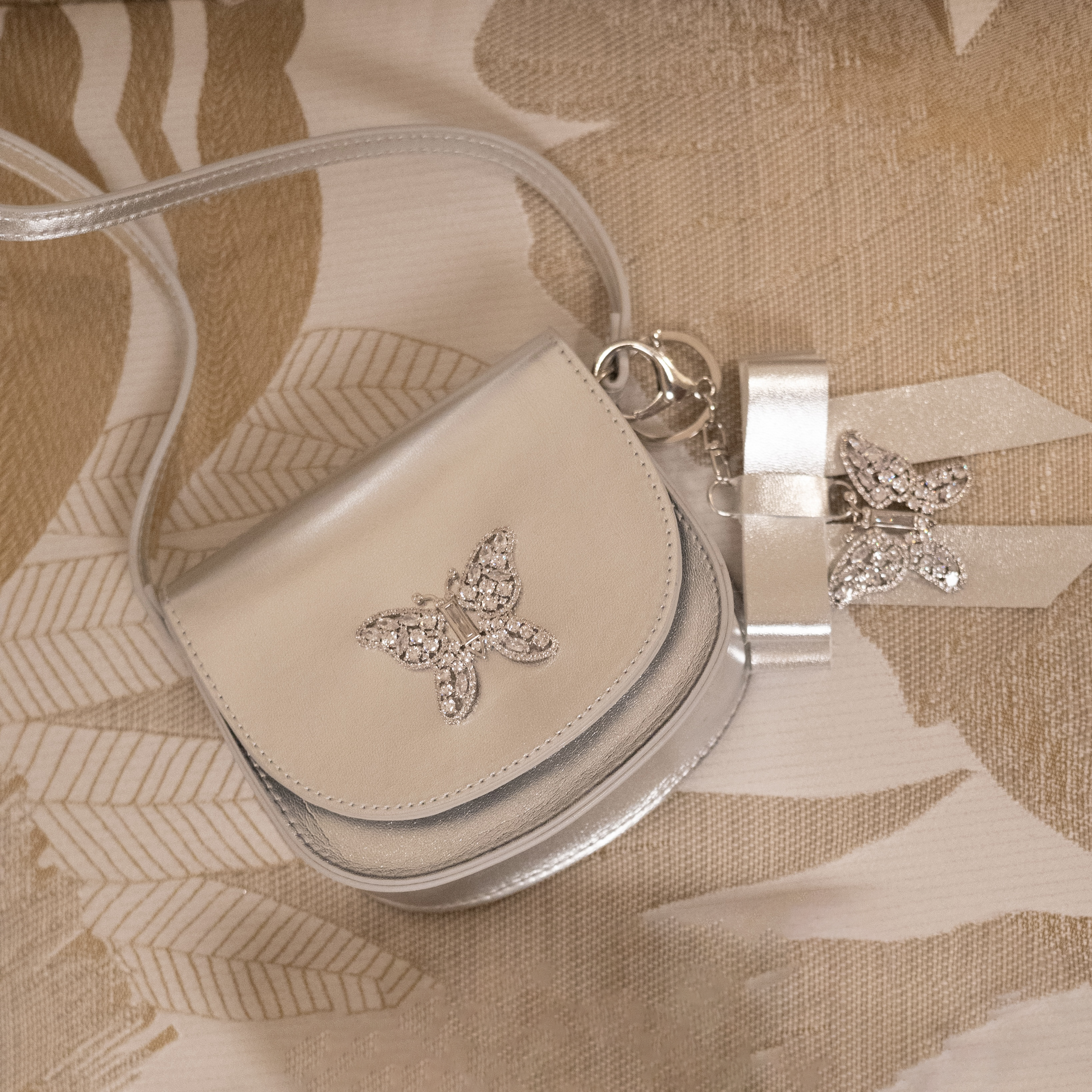 Luna Mini Butterfly Silver Metallic Leather Bag