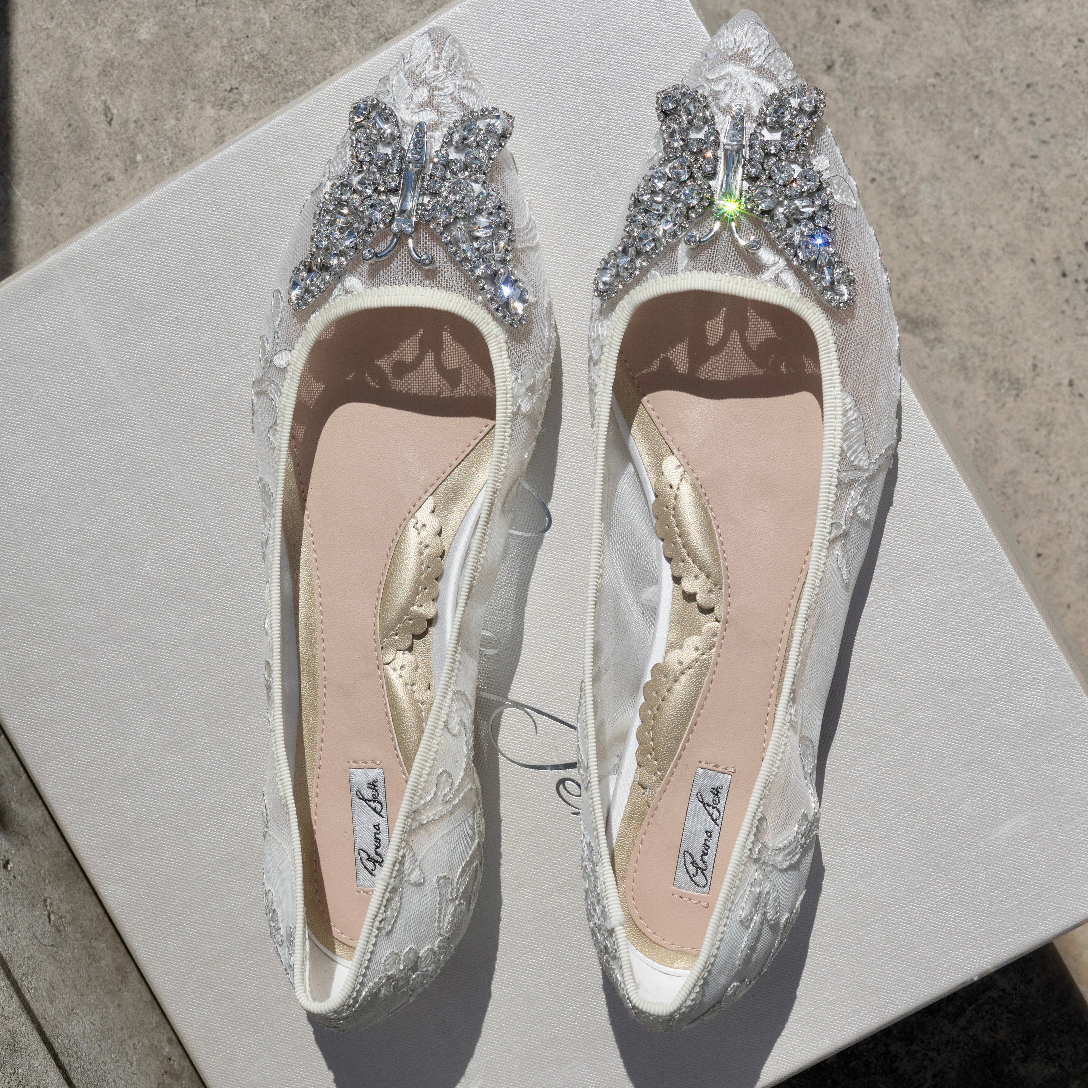 Eliana Ballerina Flat Pointy Ivory Lace
