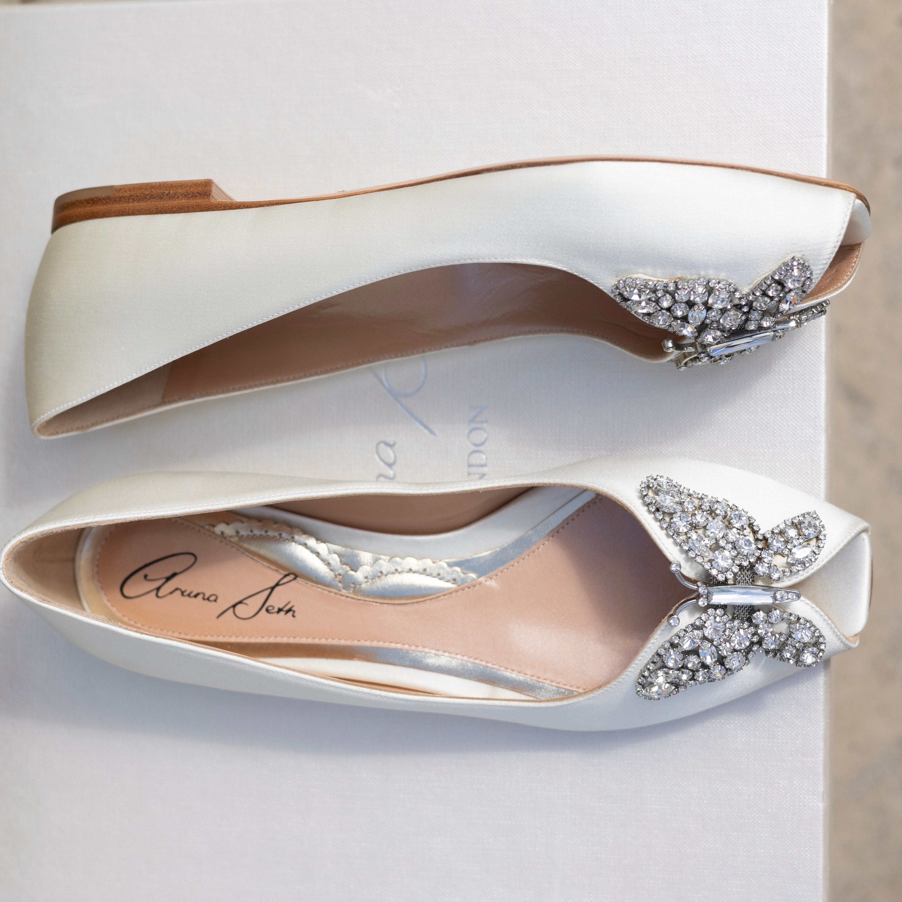 Liana Butterfly Open Toe Flats Ivory Satin