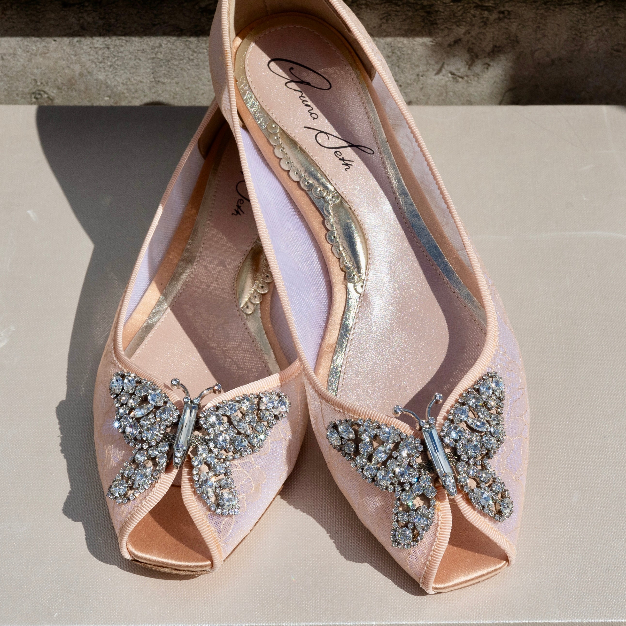 Liana Butterfly Open Toe Flats Blush Lace