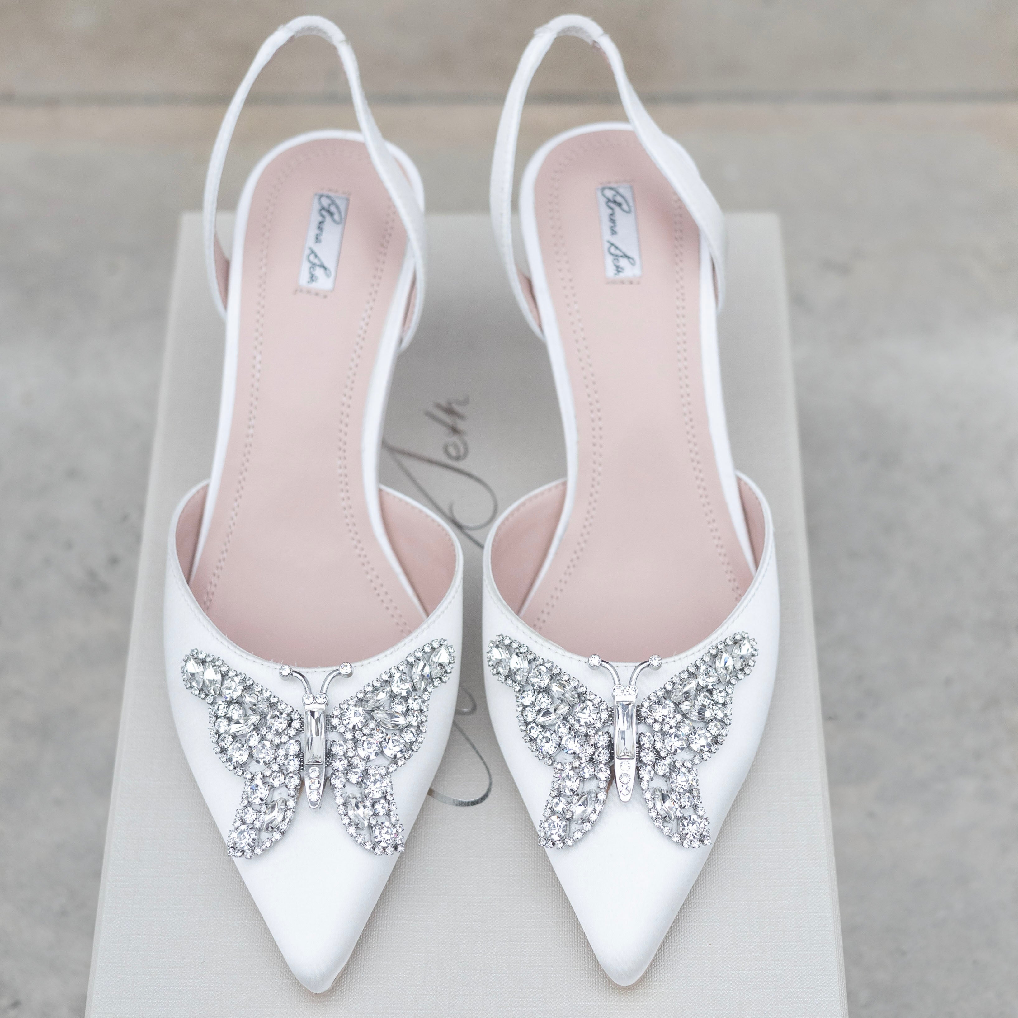 Love Butterfly Slingback Heels Ivory Satin