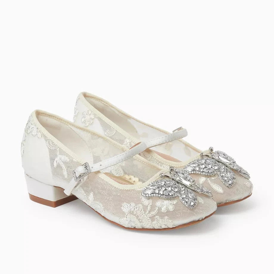 Lulu Butterfly Girls Mary Jane Heels Ivory Lace