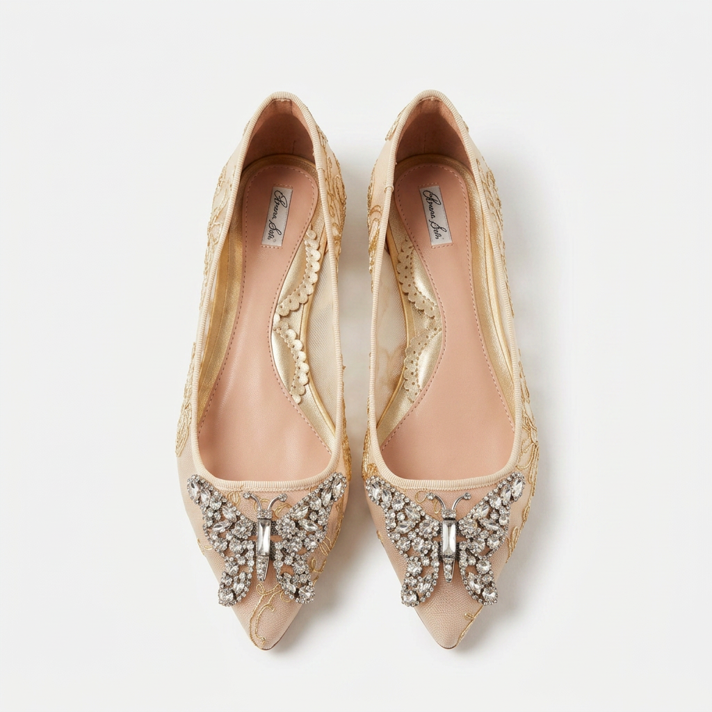 ELIANA BALLERINA FLAT POINTY GOLD LACE