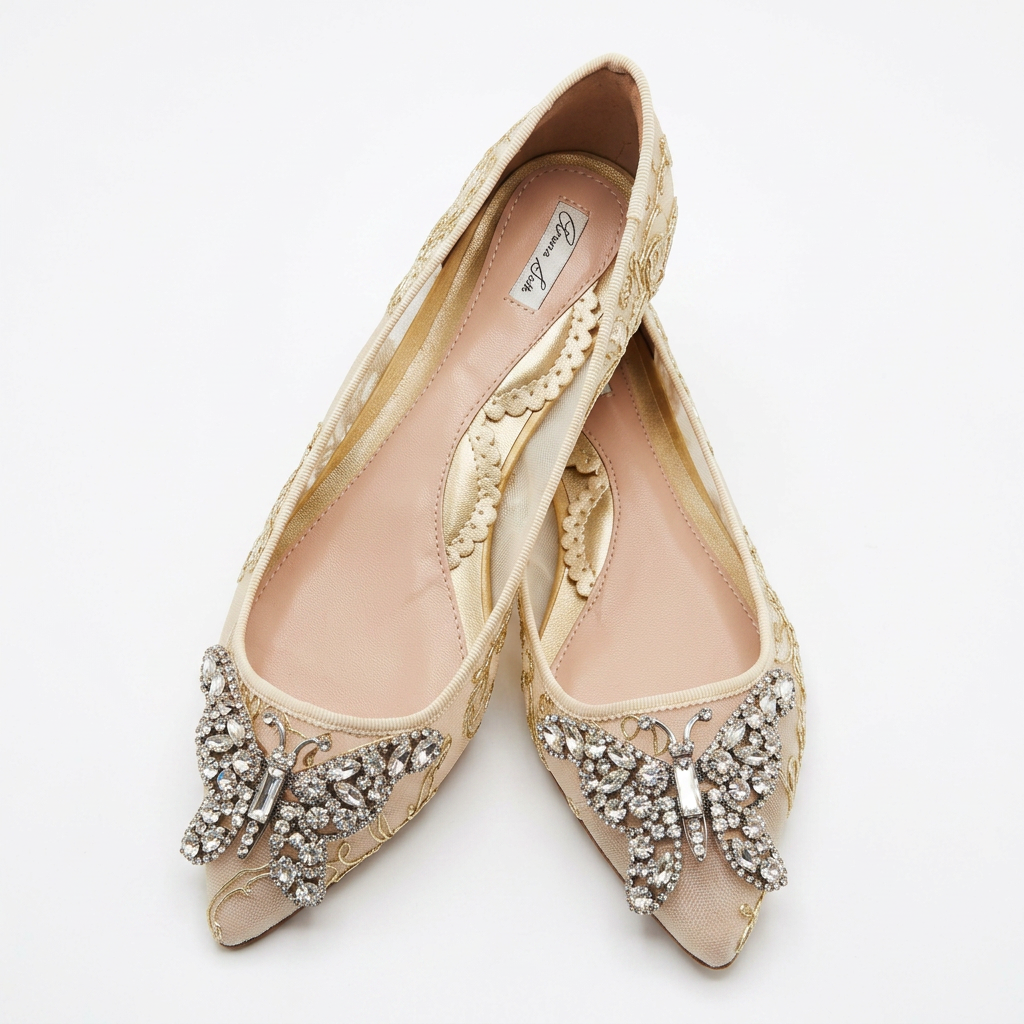 ELIANA BALLERINA FLAT POINTY GOLD LACE