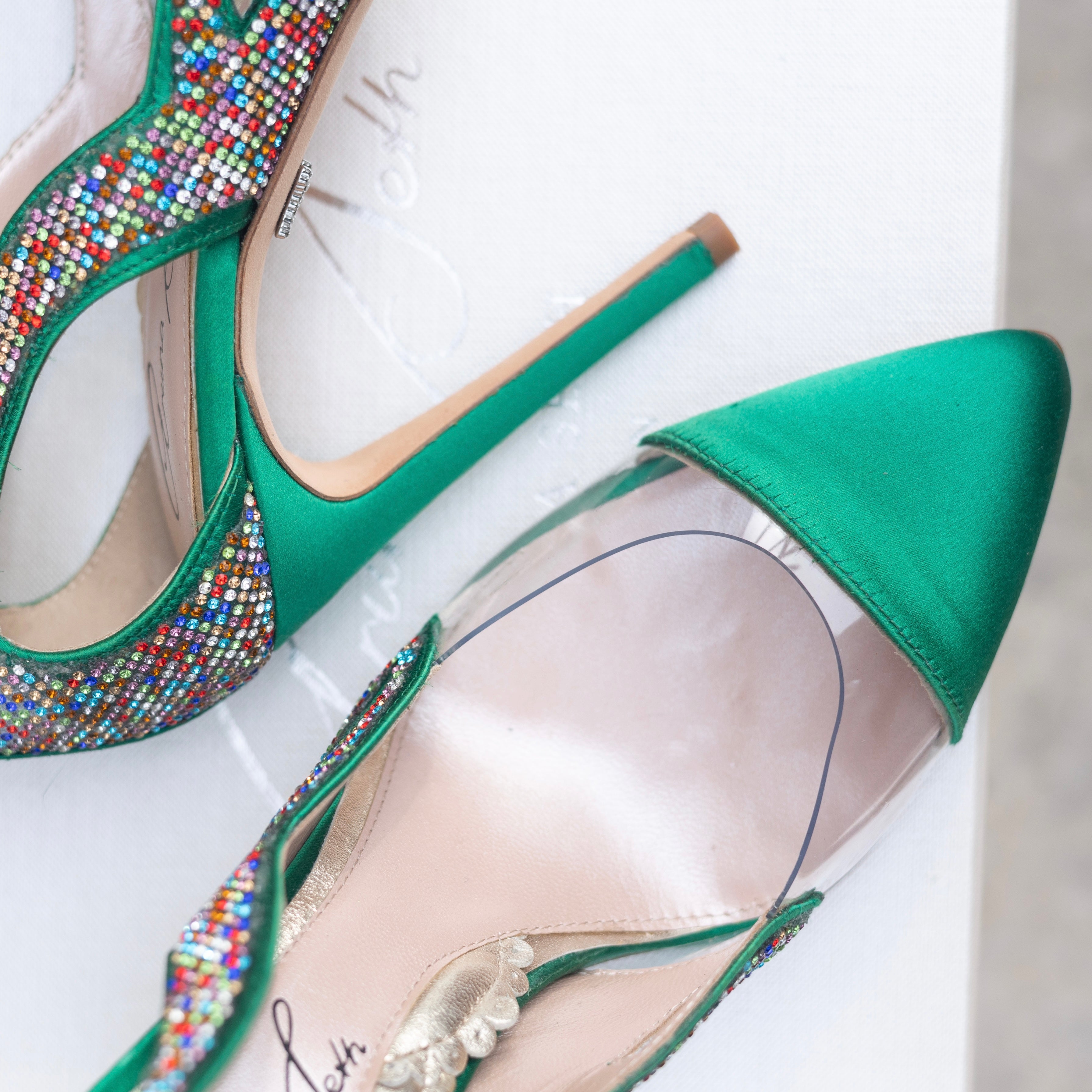 Cosmo Emerald Green Multicoloured Crystal Heels