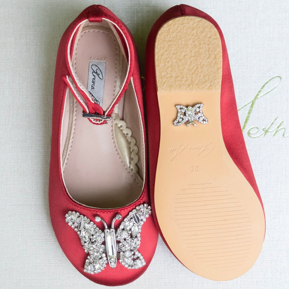 Angelina Butterfly Girls Shoes Burgundy Satin