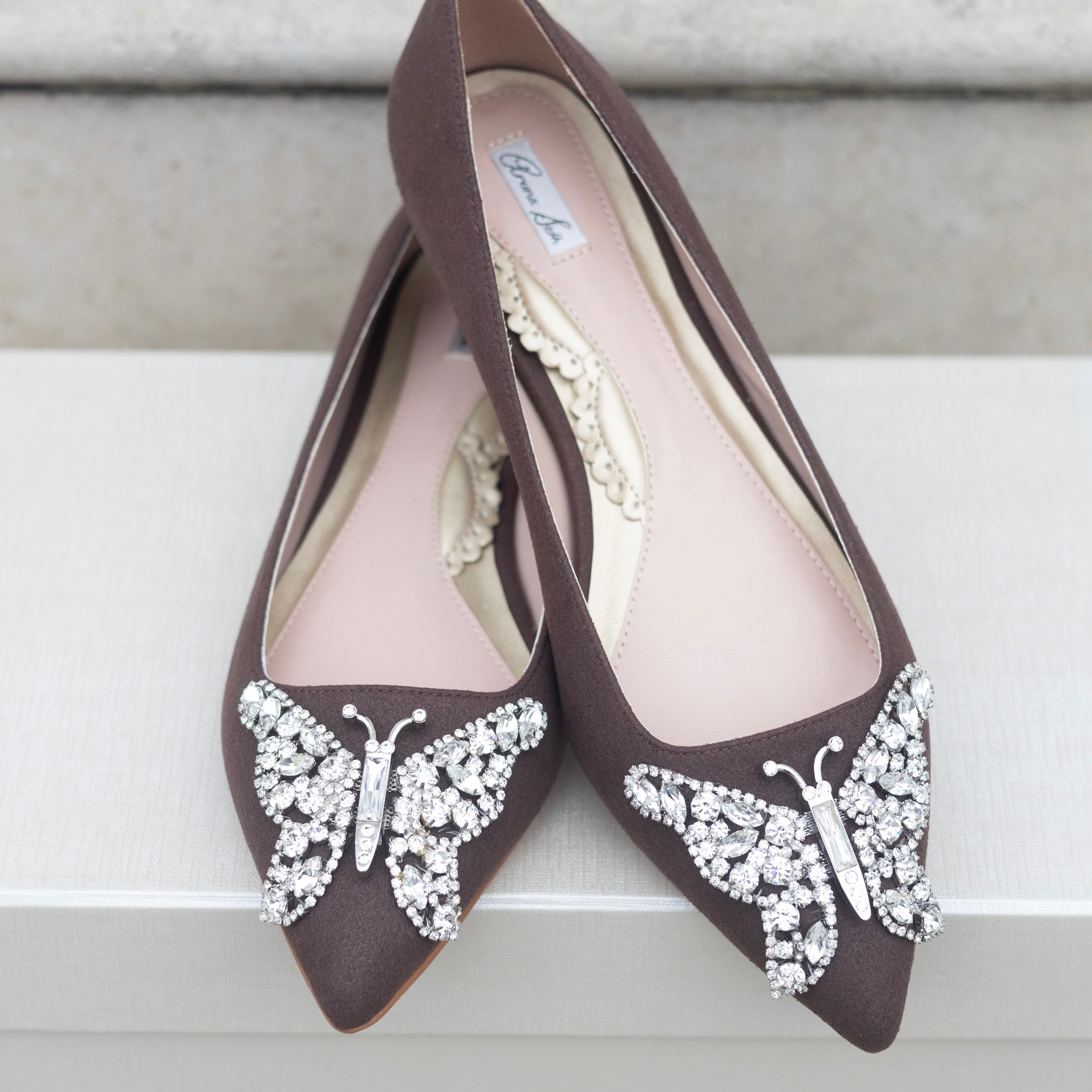 ELIANA BUTTERFLY POINTY FLATS CHOCOLATE BROWN Suede