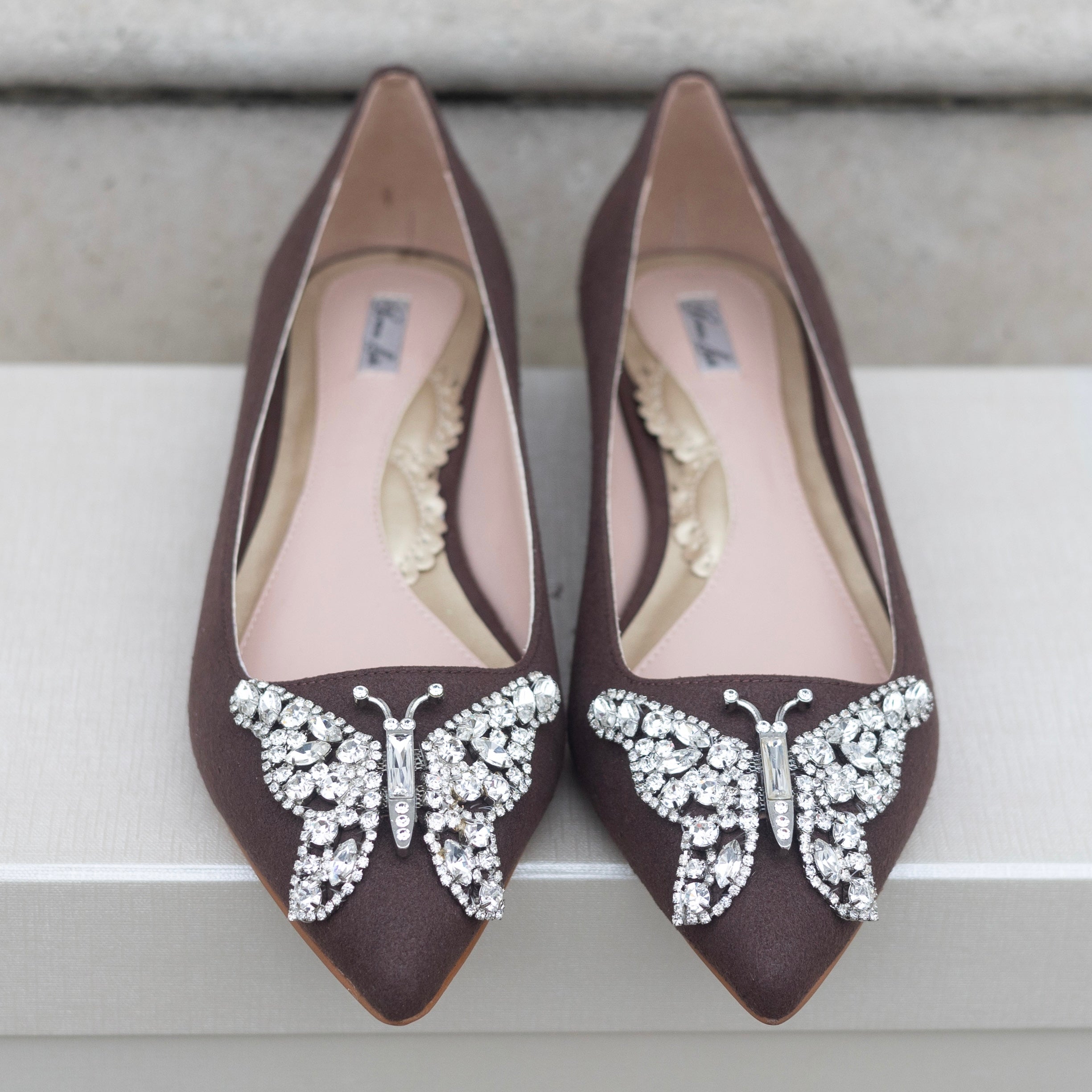 ELIANA BUTTERFLY POINTY FLATS CHOCOLATE BROWN Suede