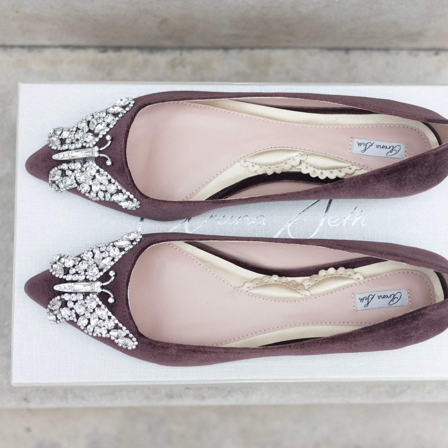 Eliana Butterfly Pointy Flats Chocolate Brown Velvet