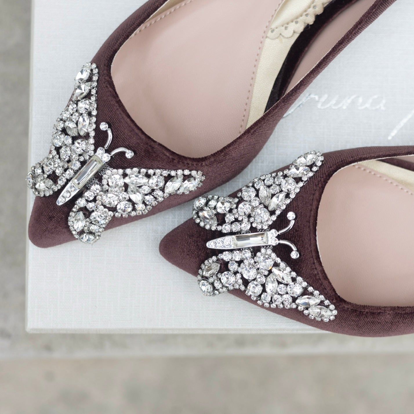 Eliana Butterfly Pointy Flats Chocolate Brown Velvet