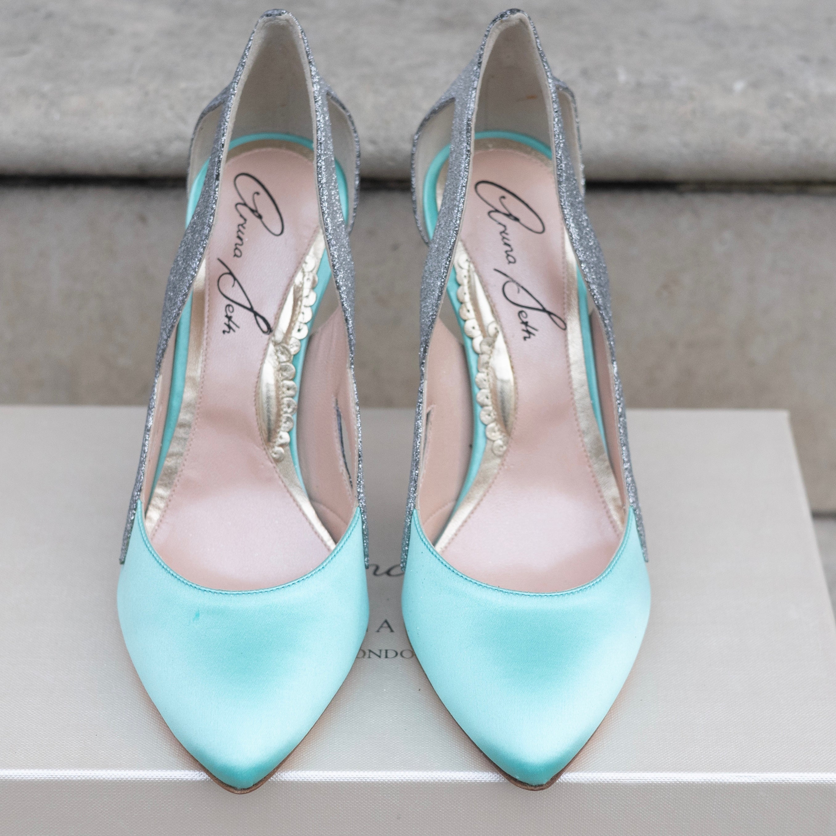 Cosmo Tiffany Blue Satin Heels