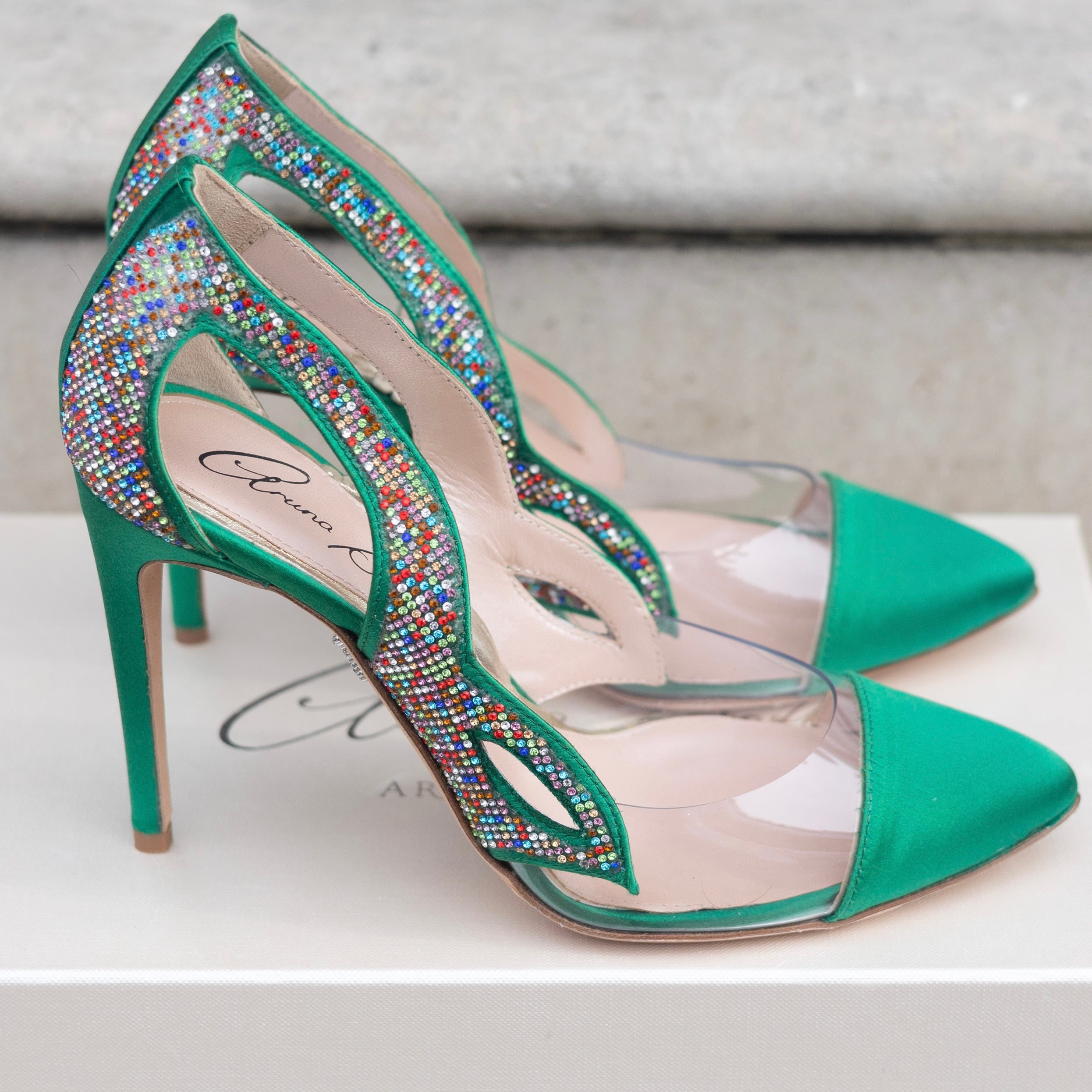 Cosmo Emerald Green Multicoloured Crystal Heels