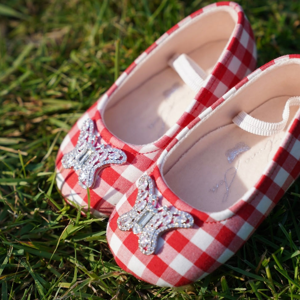 Odette Butterfly Red Gingham Baby Shoes