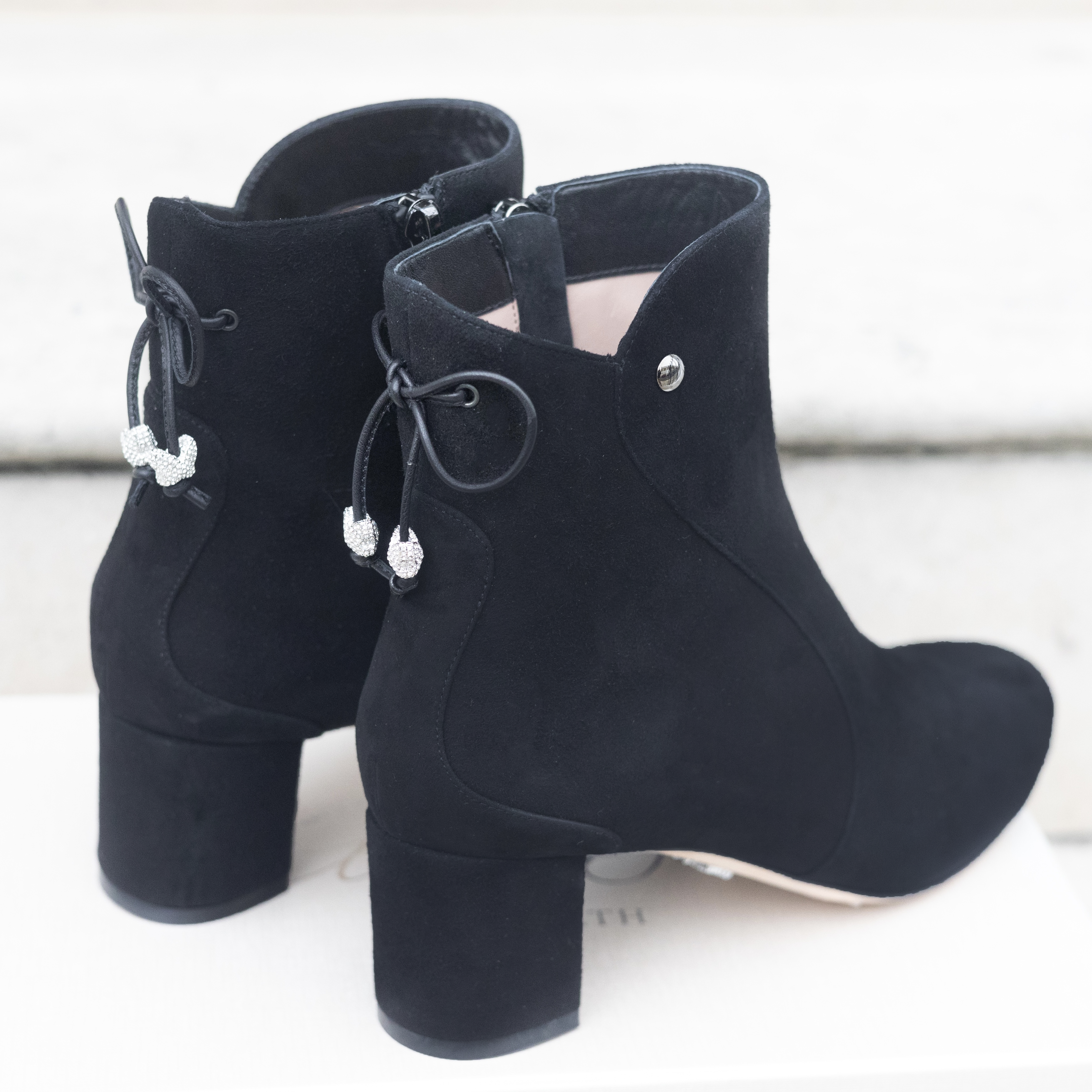 Aida Block Heel Ankle Boot Black Suede