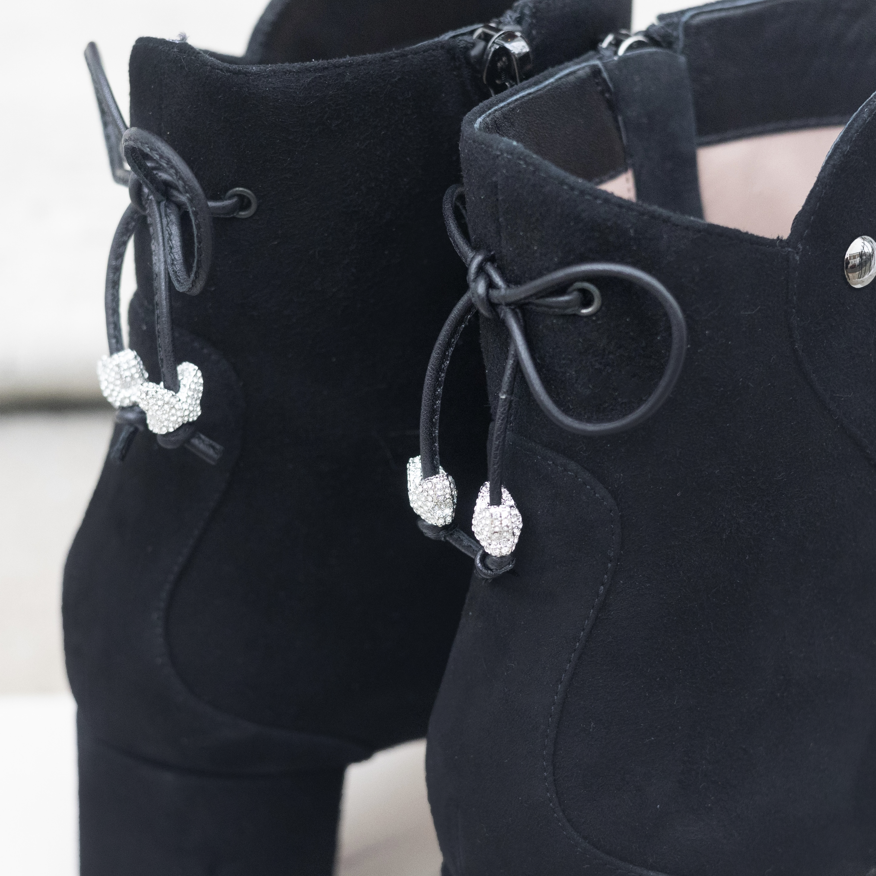 Aida Block Heel Ankle Boot Black Suede