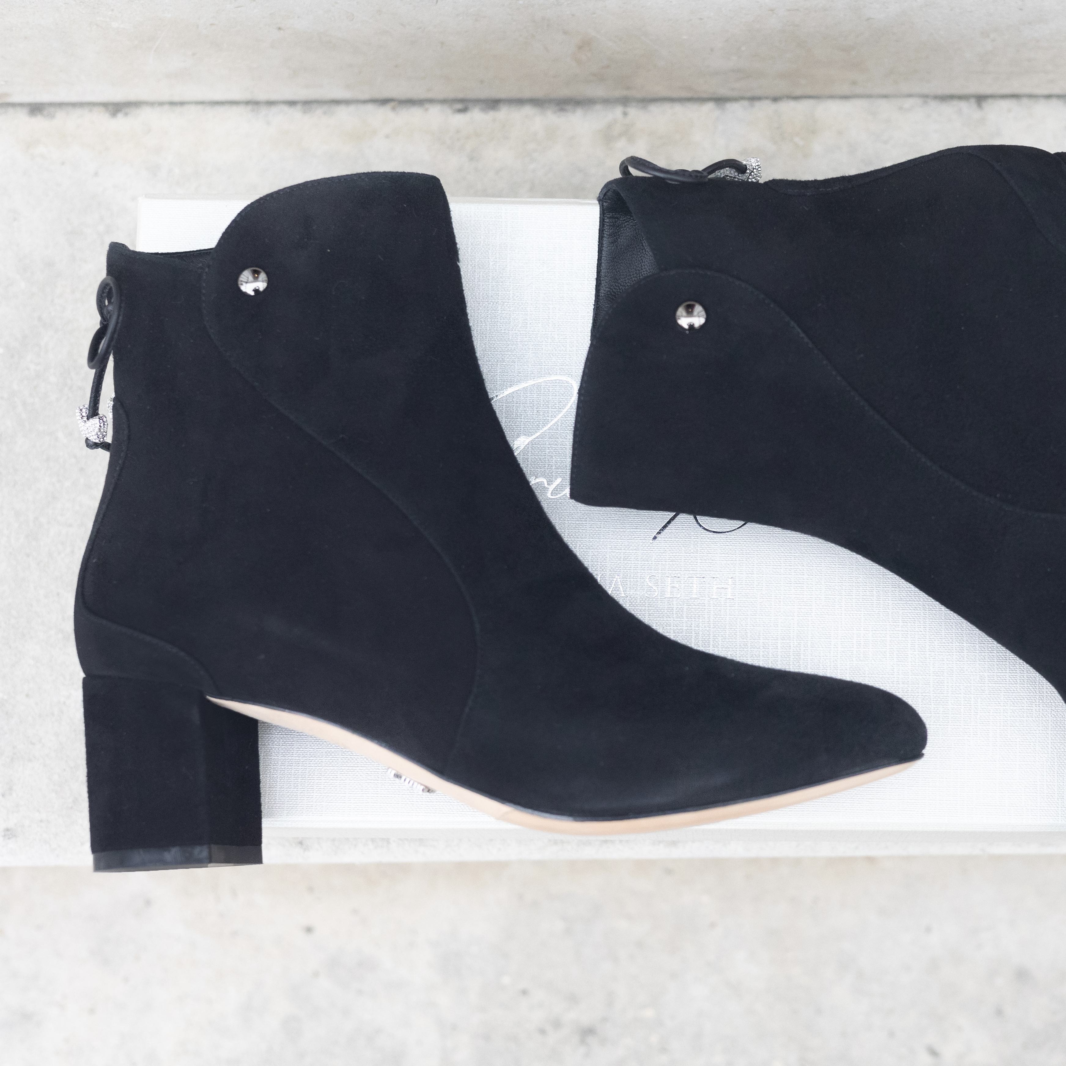 Aida Block Heel Ankle Boot Black Suede