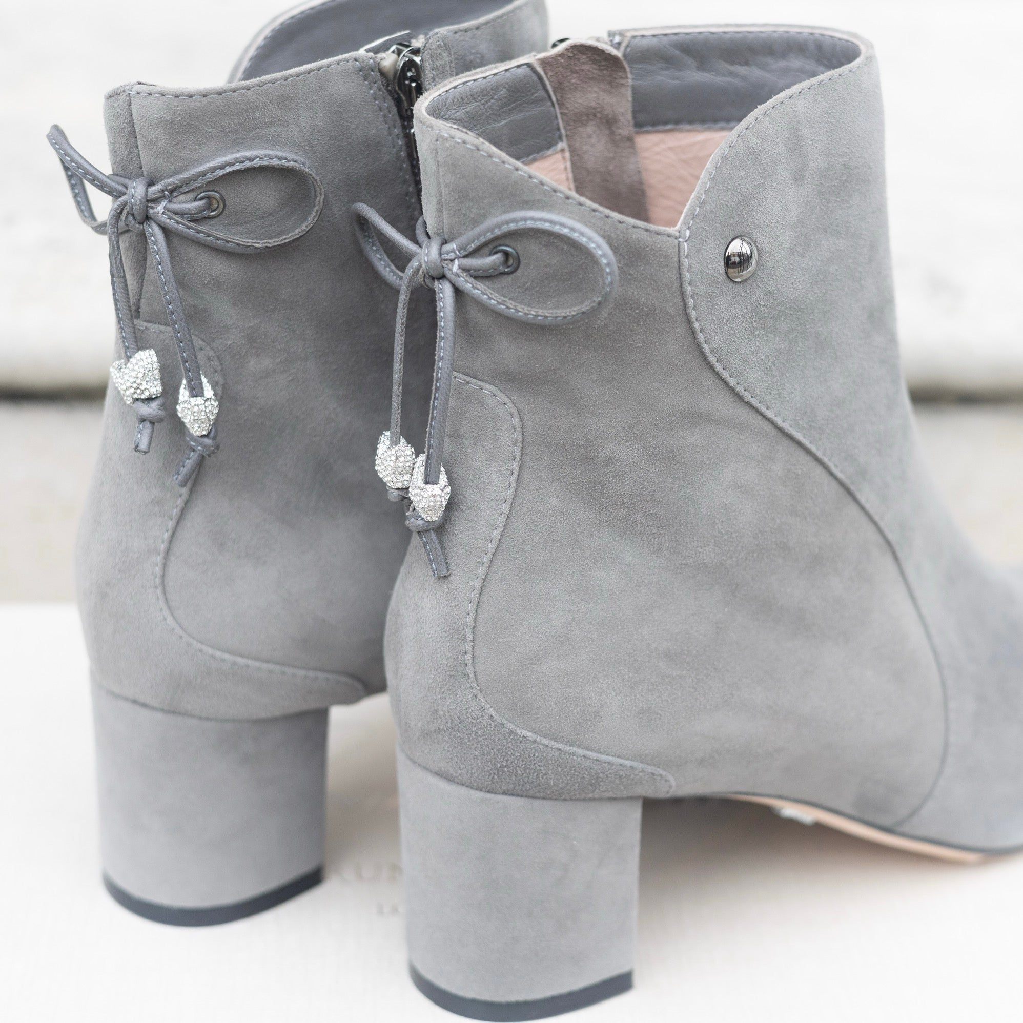 Aida Block Heel Ankle Boot Grey Suede