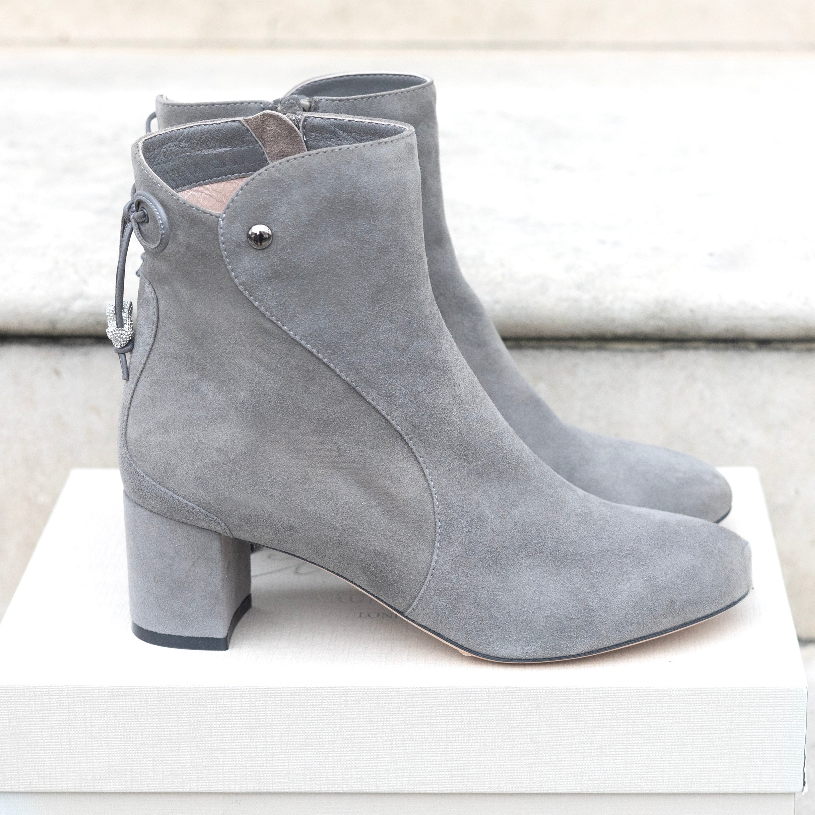 Aida Block Heel Ankle Boot Grey Suede