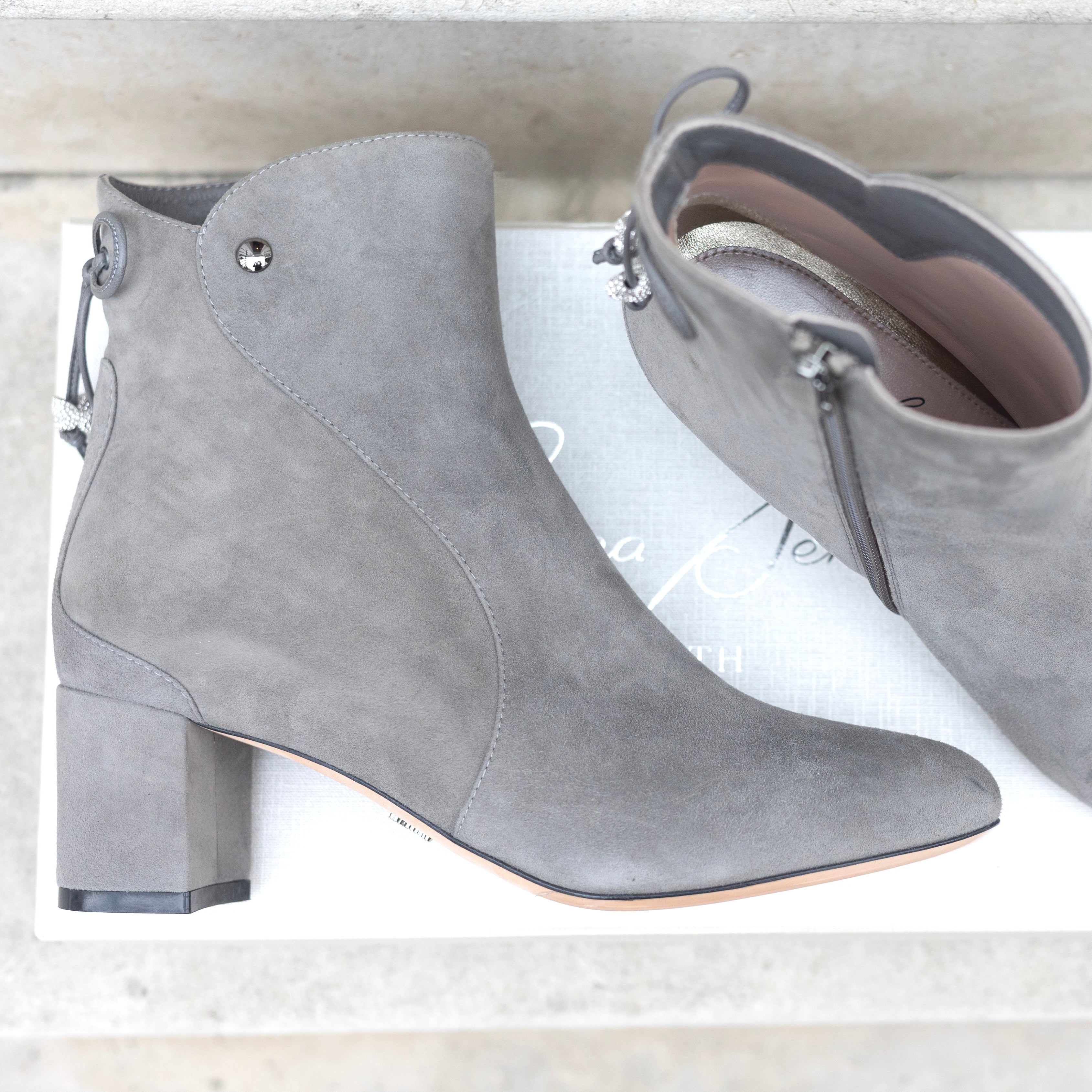 Aida Block Heel Ankle Boot Grey Suede