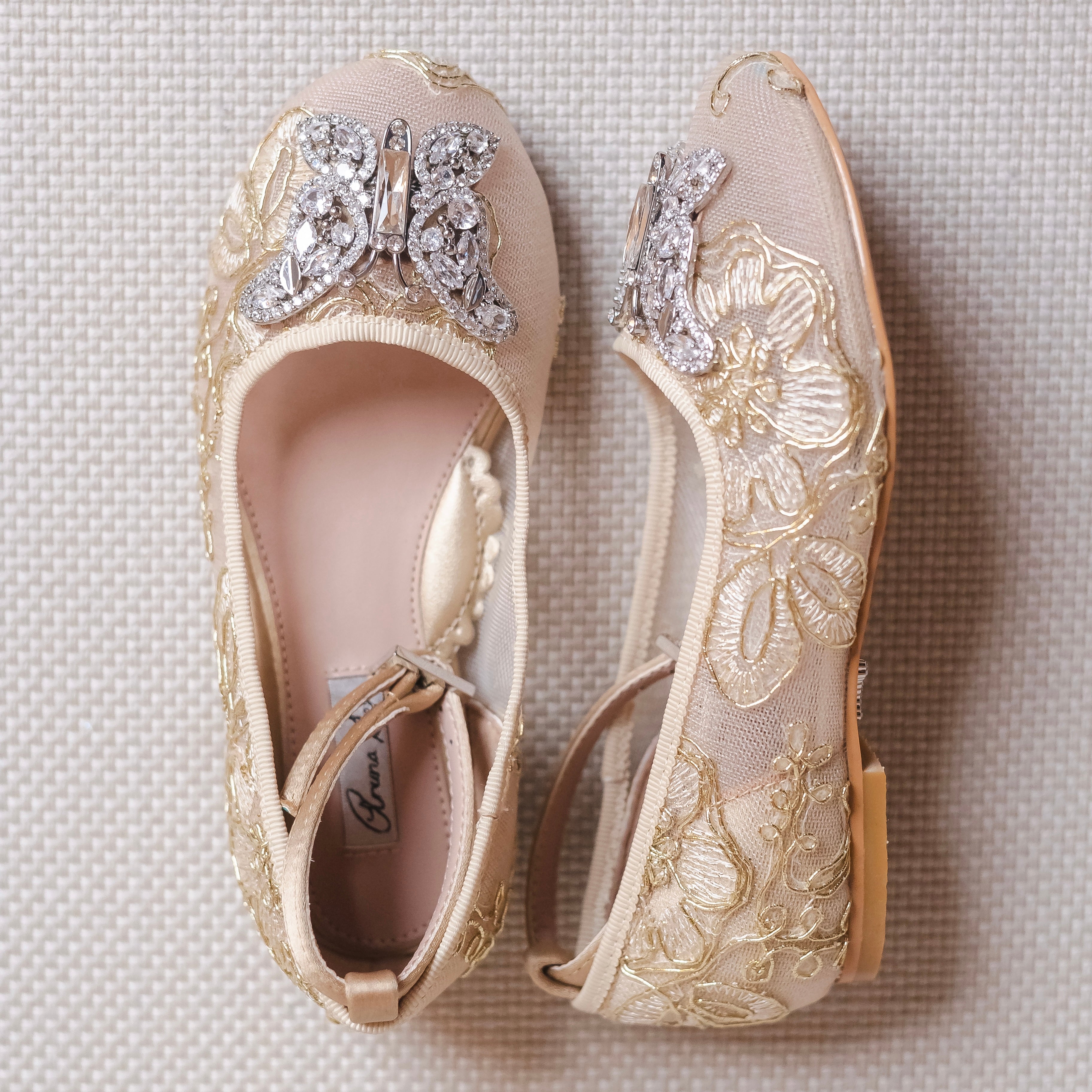 Angelina Butterfly Girls Shoes Gold Chantilly Lace