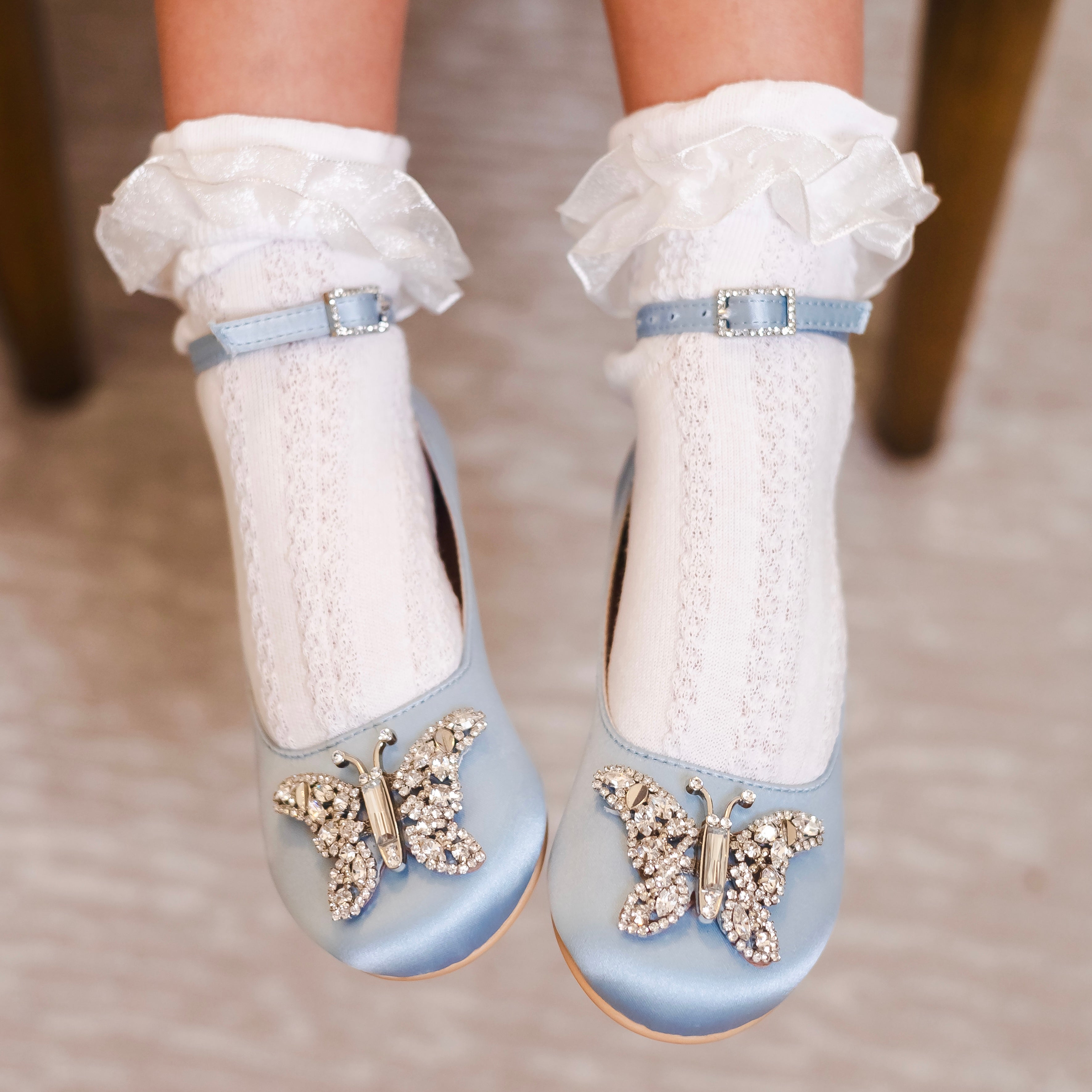 Angelina Butterfly Girls Shoes Frozen Blue Satin Ballerina