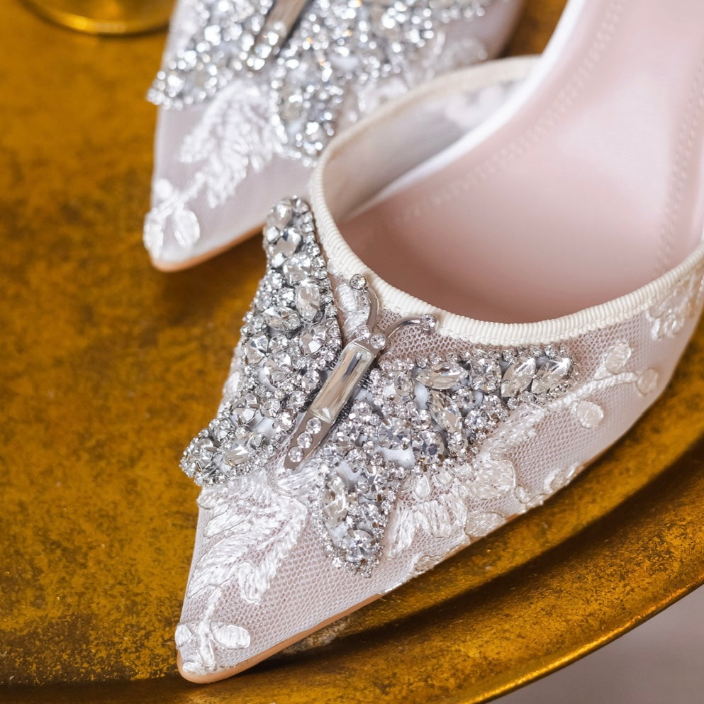 LOVE BUTTERFLY SLINGBACK HEELS IVORY LACE