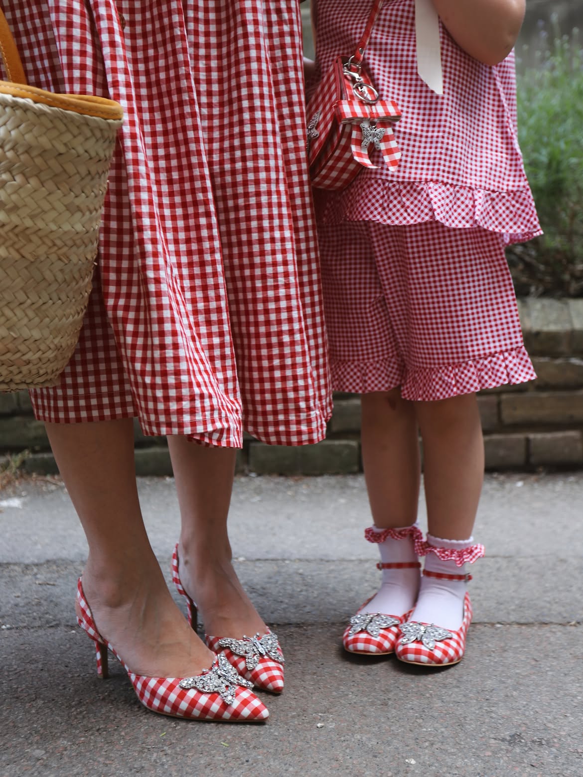 Love Butterfly Slingback Heels Red Gingham