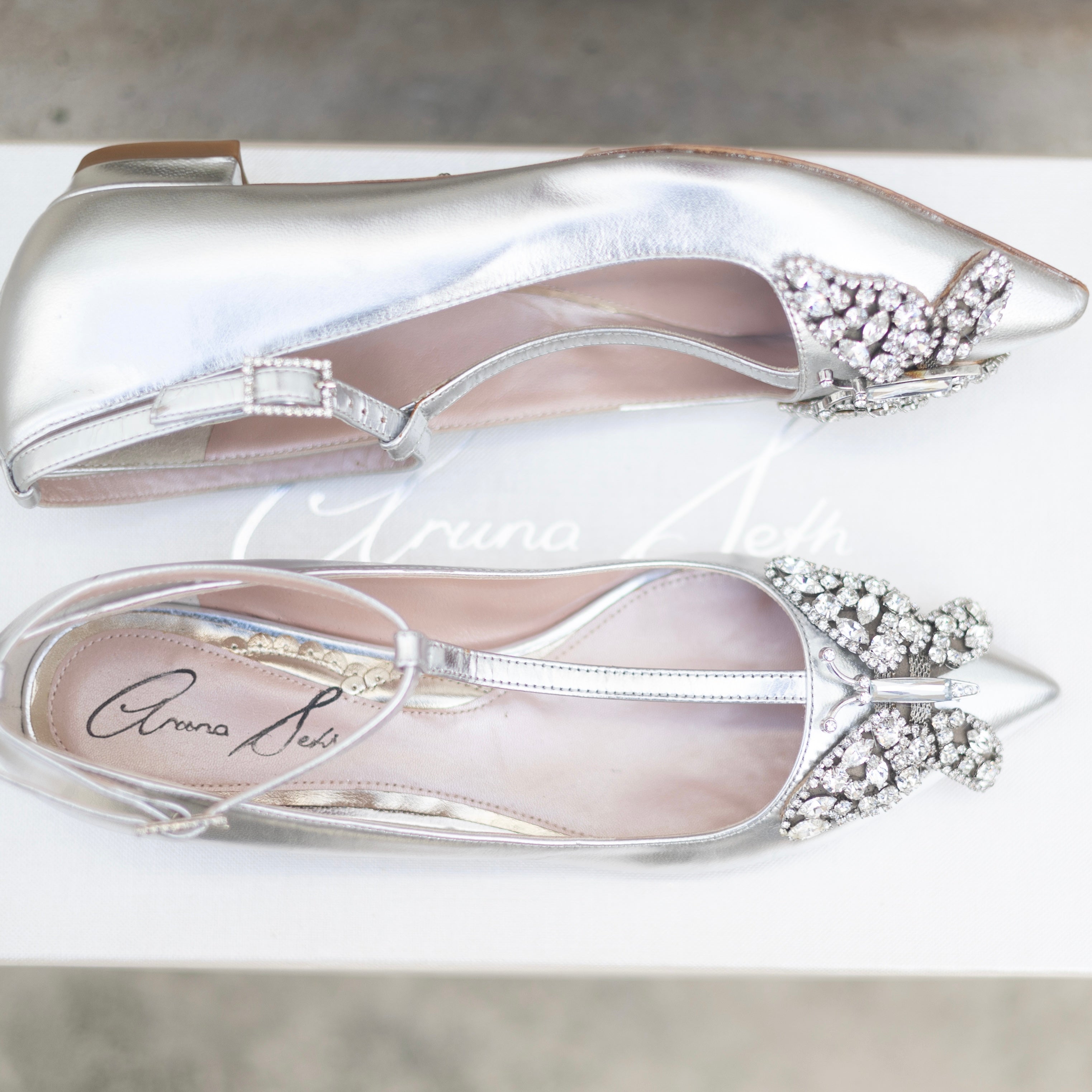 Eliana T-Bar Ballet Flats Silver Leather