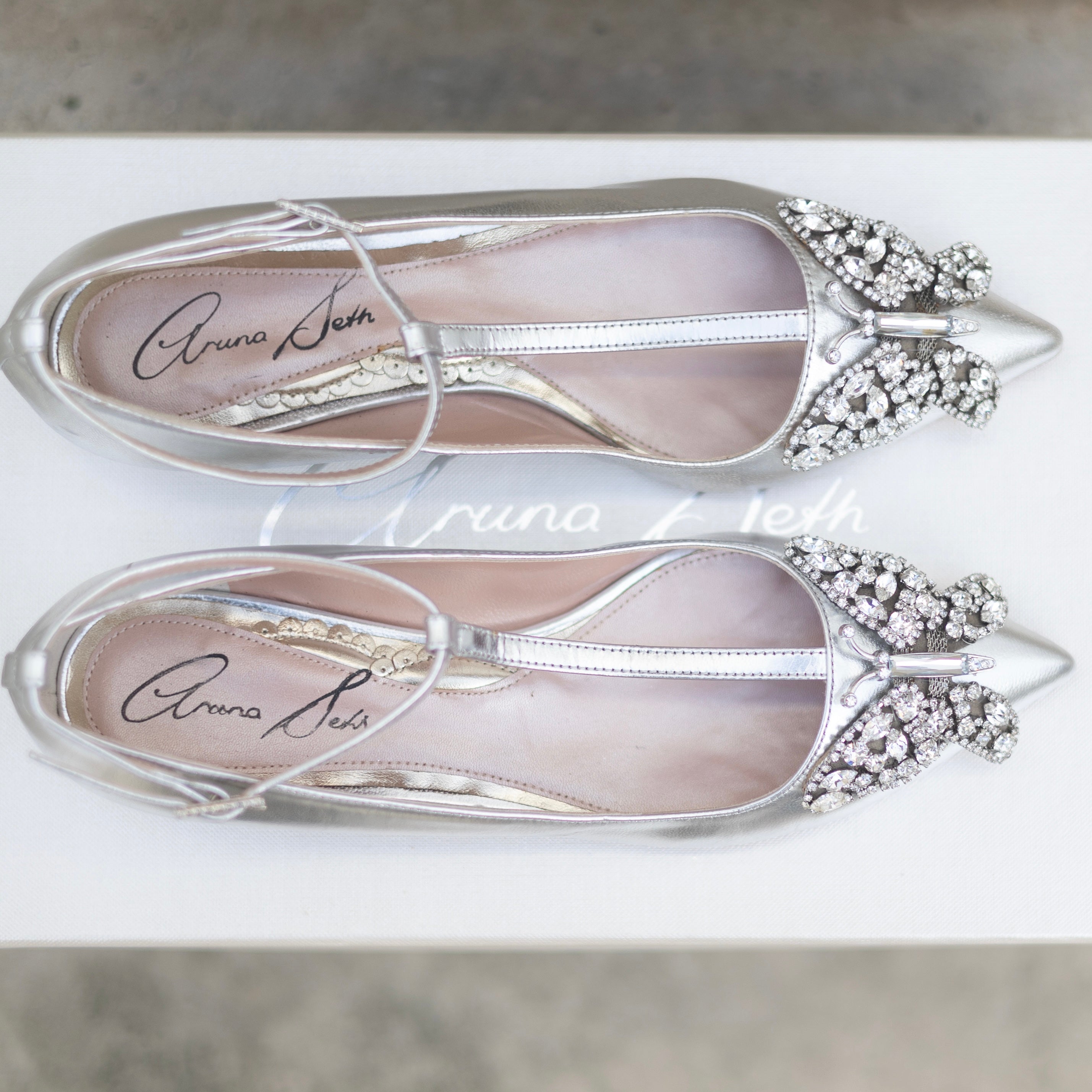 Eliana T-Bar Ballet Flats Silver Leather