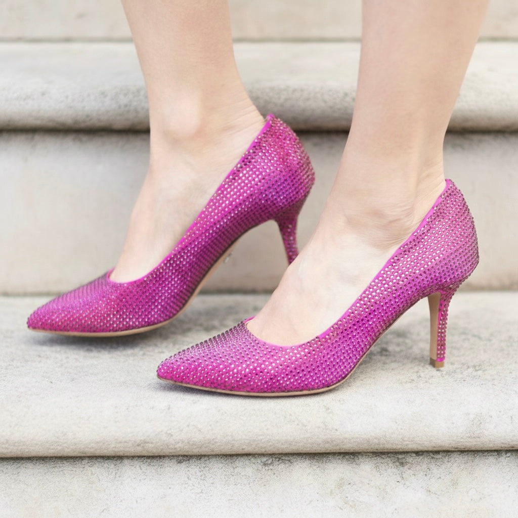 Carly Fuchsia Crystal Studded Heels