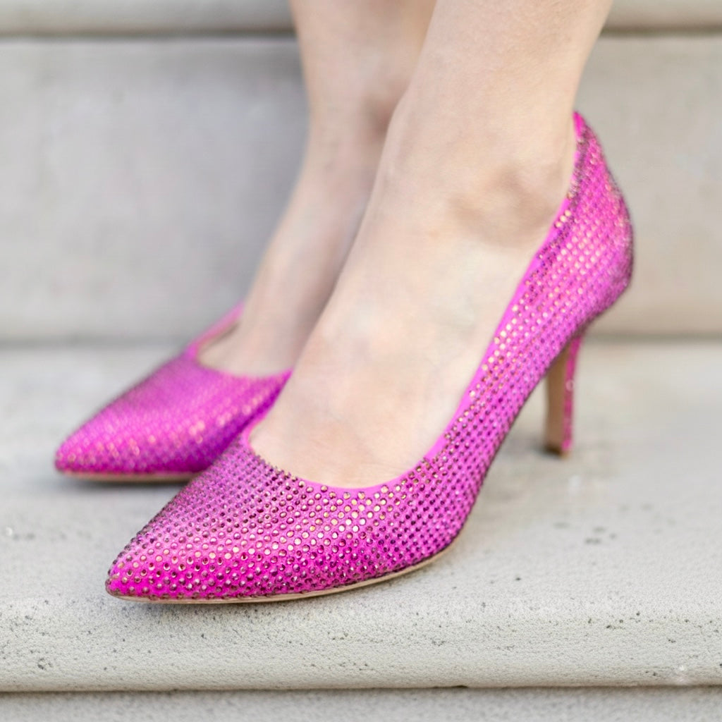 Carly Fuchsia Crystal Studded Heels