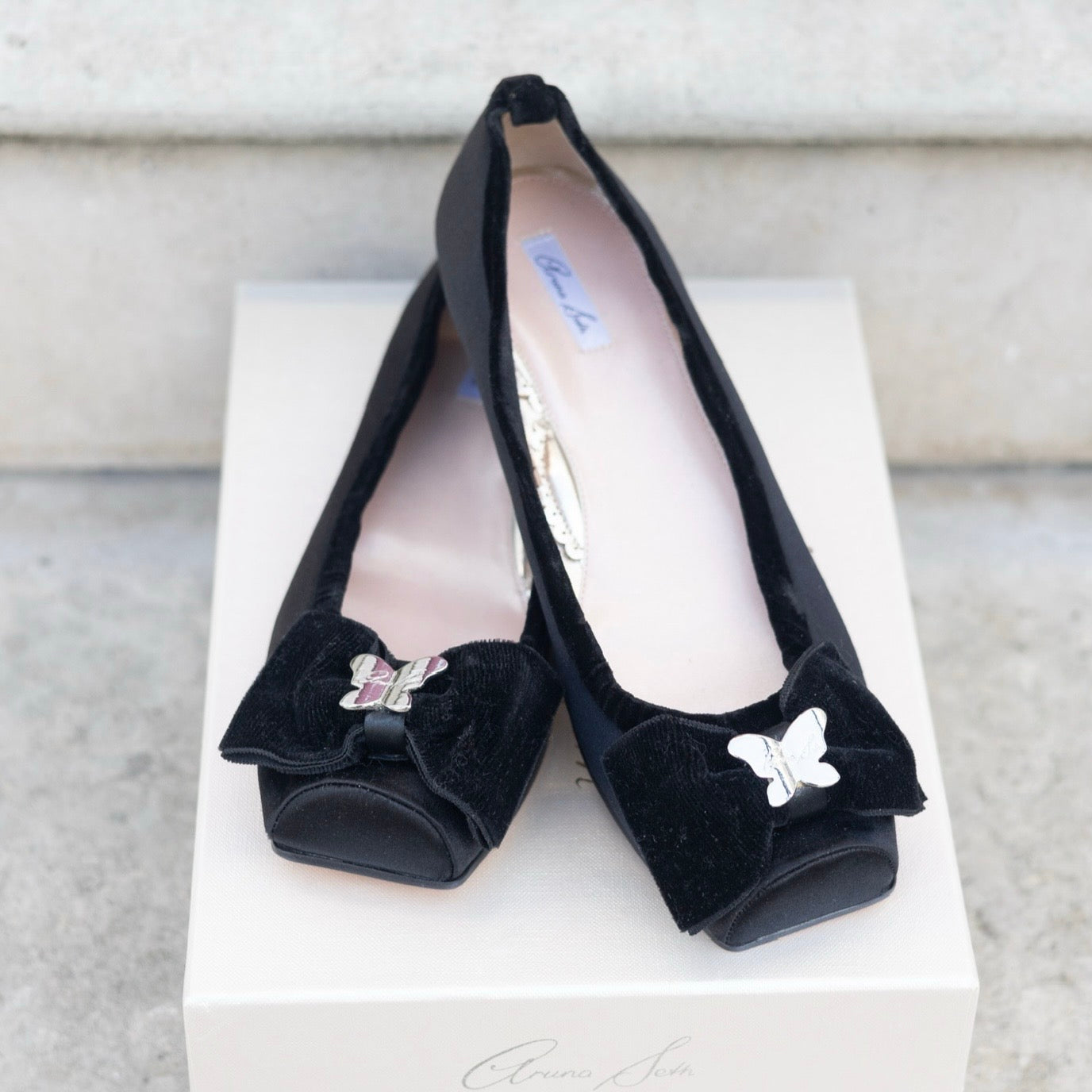 Black Satin & Velvet Ballet Flats