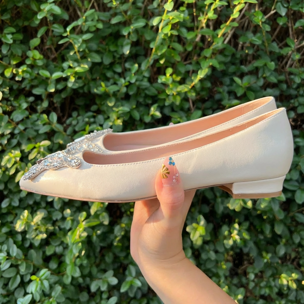 Eliana Butterfly Pointy Flats Vegan Ivory Leather