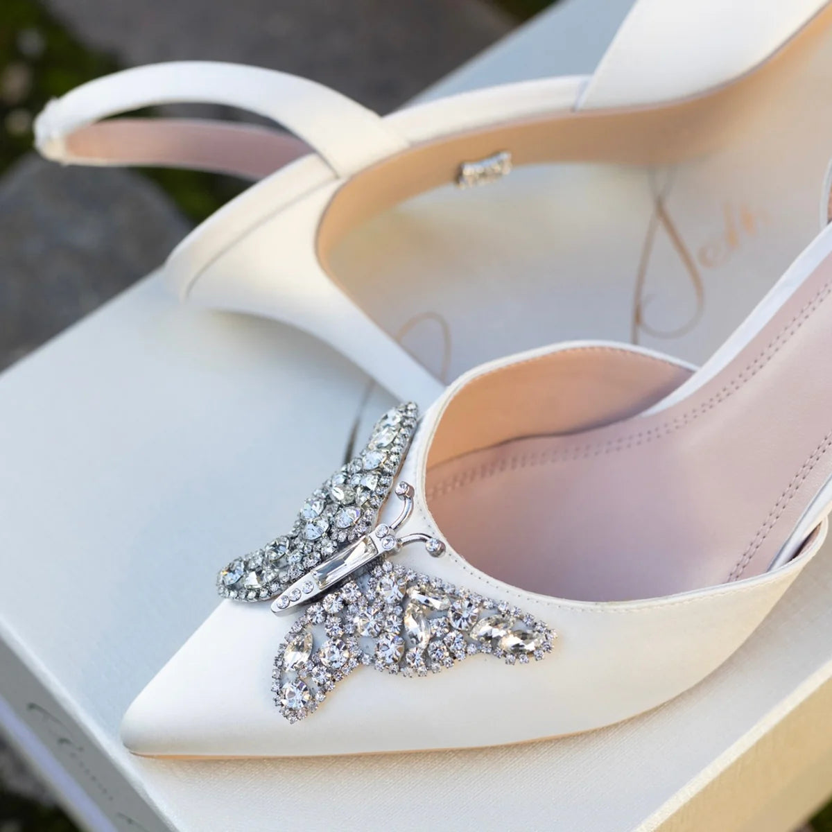 Ivory Slingback heels at civil wedding