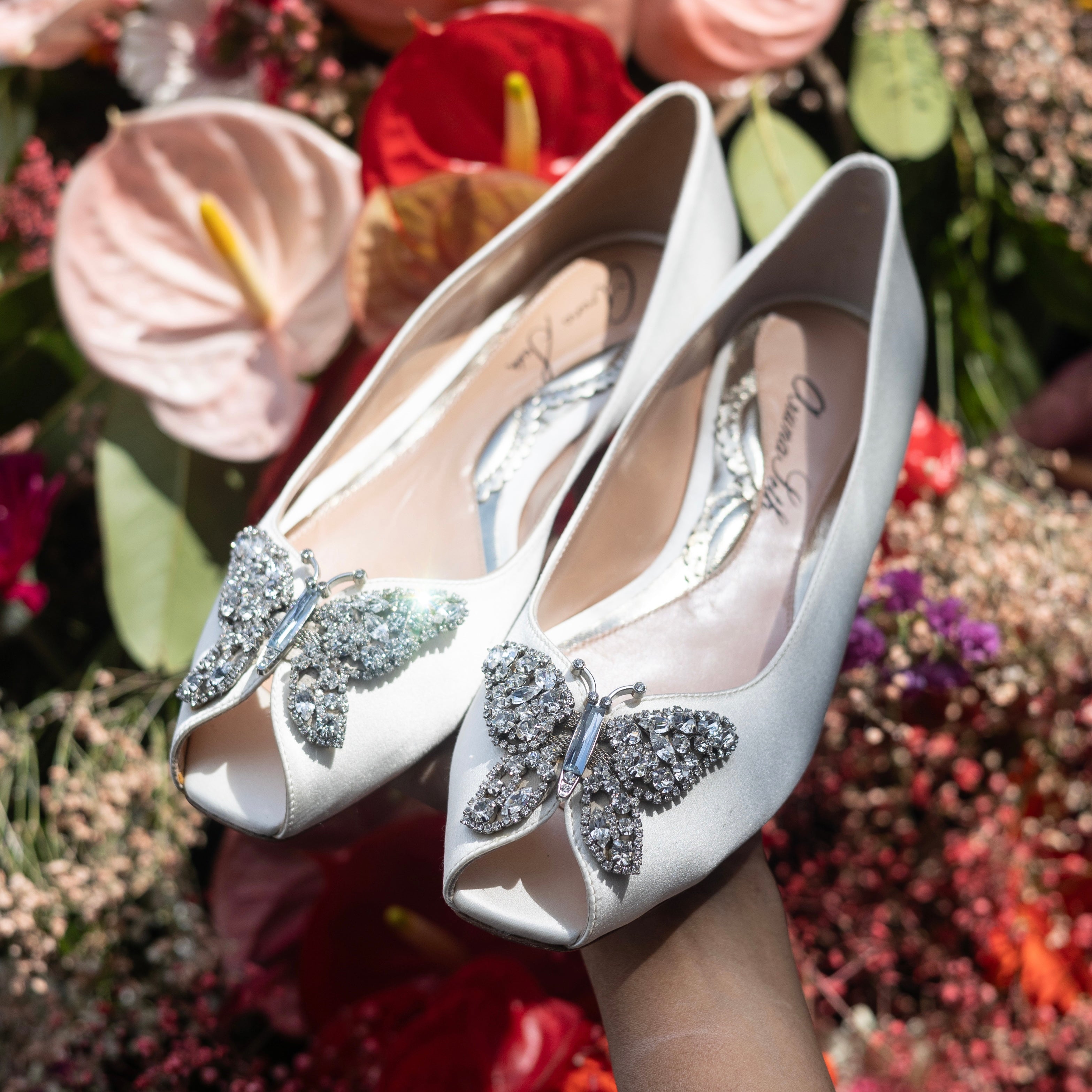 Liana Butterfly Open Toe Flats Ivory Satin