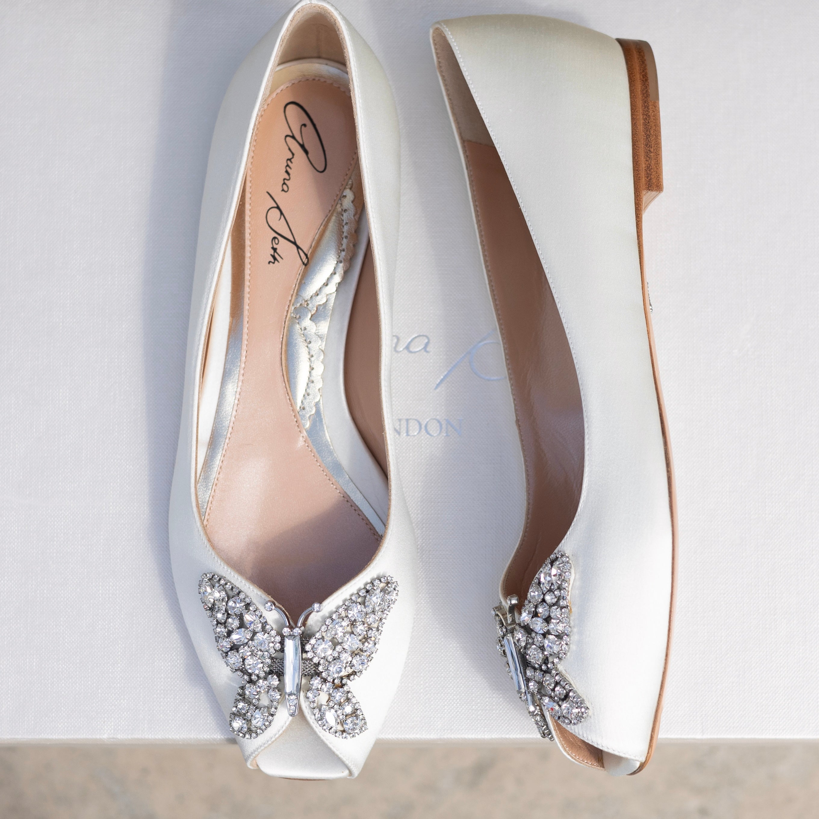 Liana Butterfly Open Toe Flats Ivory Satin