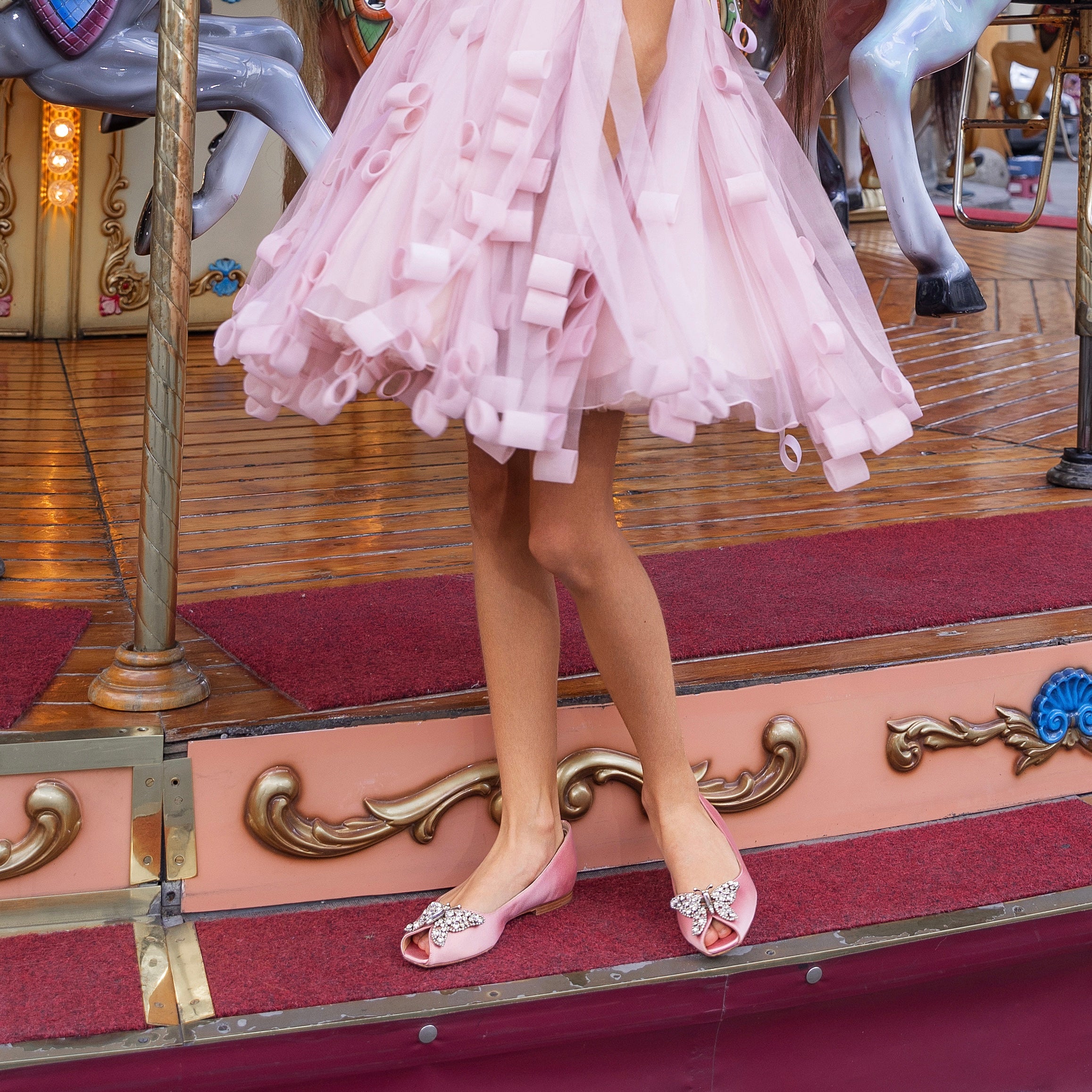 Liana Butterfly Open Toe Flats Baby Pink Satin