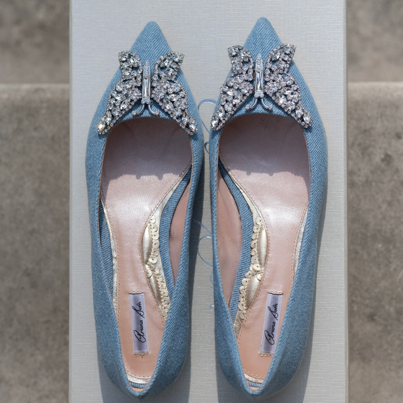Eliana Butterfly Pointy Flats Blue Denim