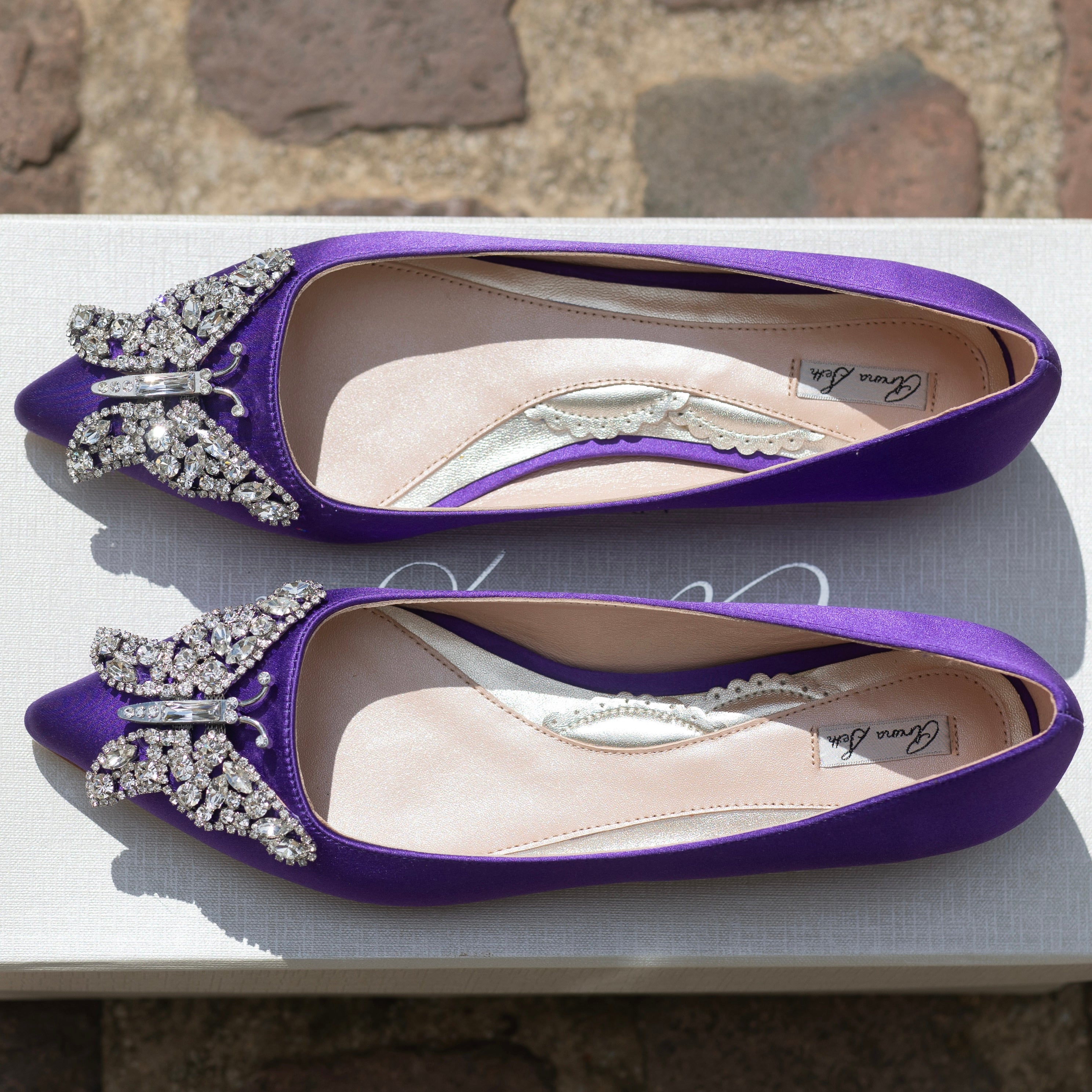 Eliana Butterfly Pointy Flats Violet Satin