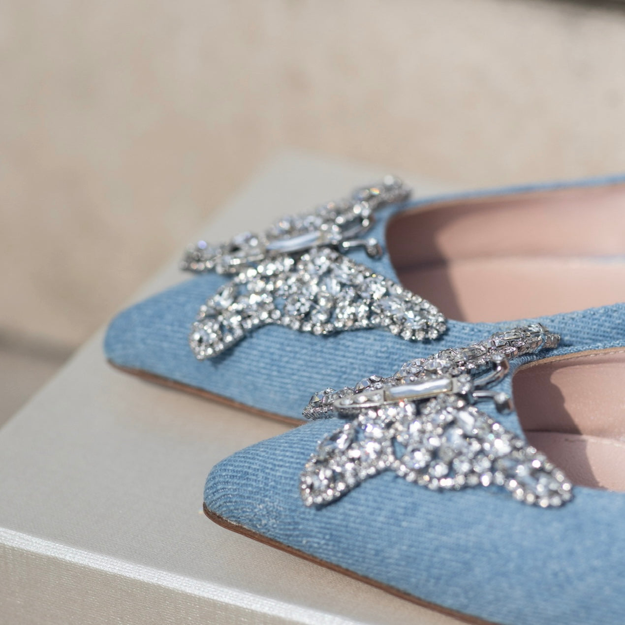 Eliana Butterfly Pointy Flats Blue Denim
