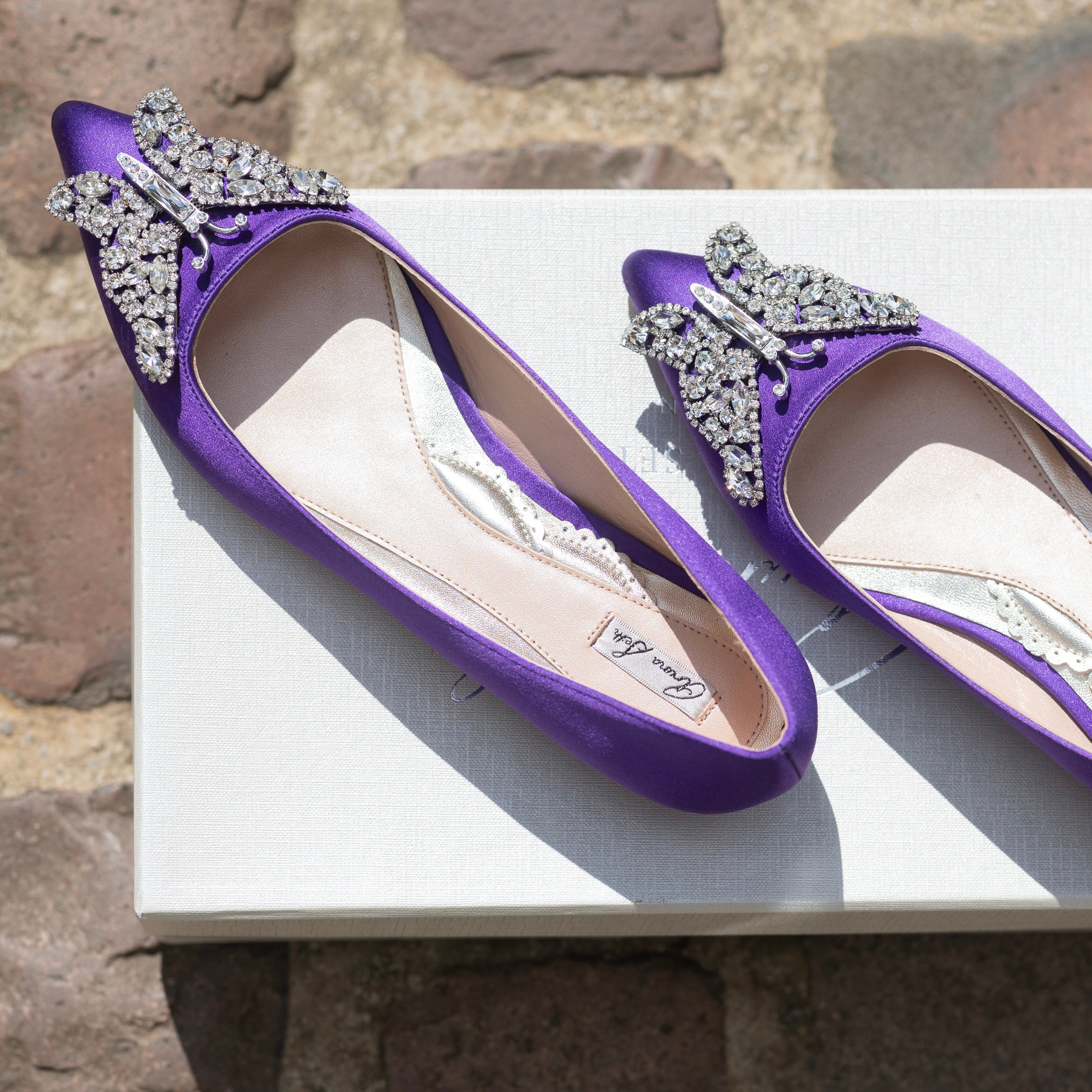Eliana Butterfly Pointy Flats Violet Satin