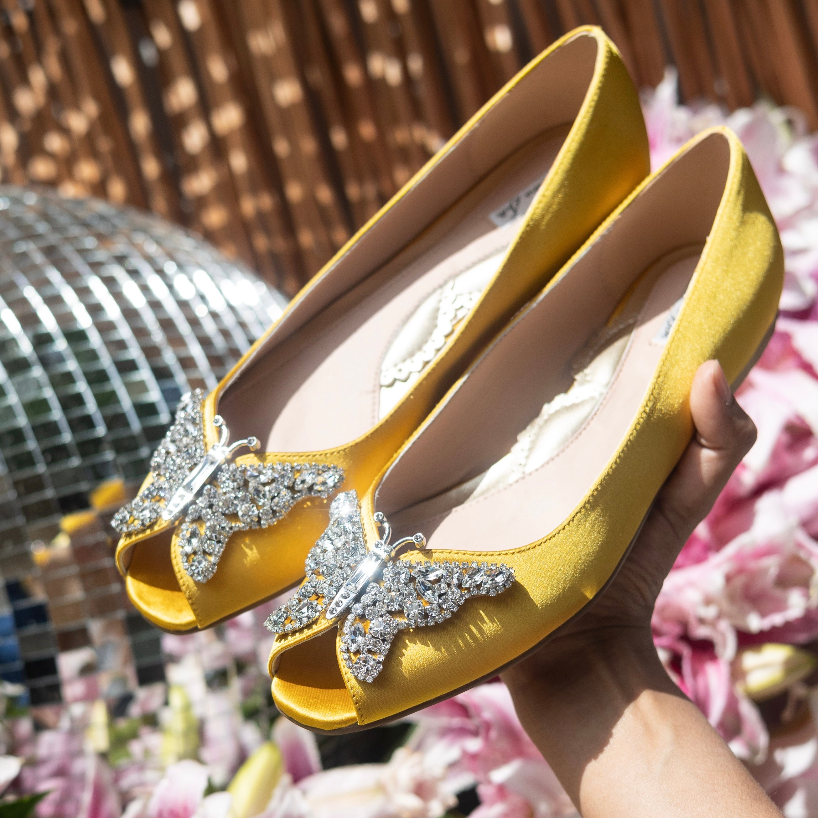 Liana Butterfly Open Toe Flats Yellow Satin