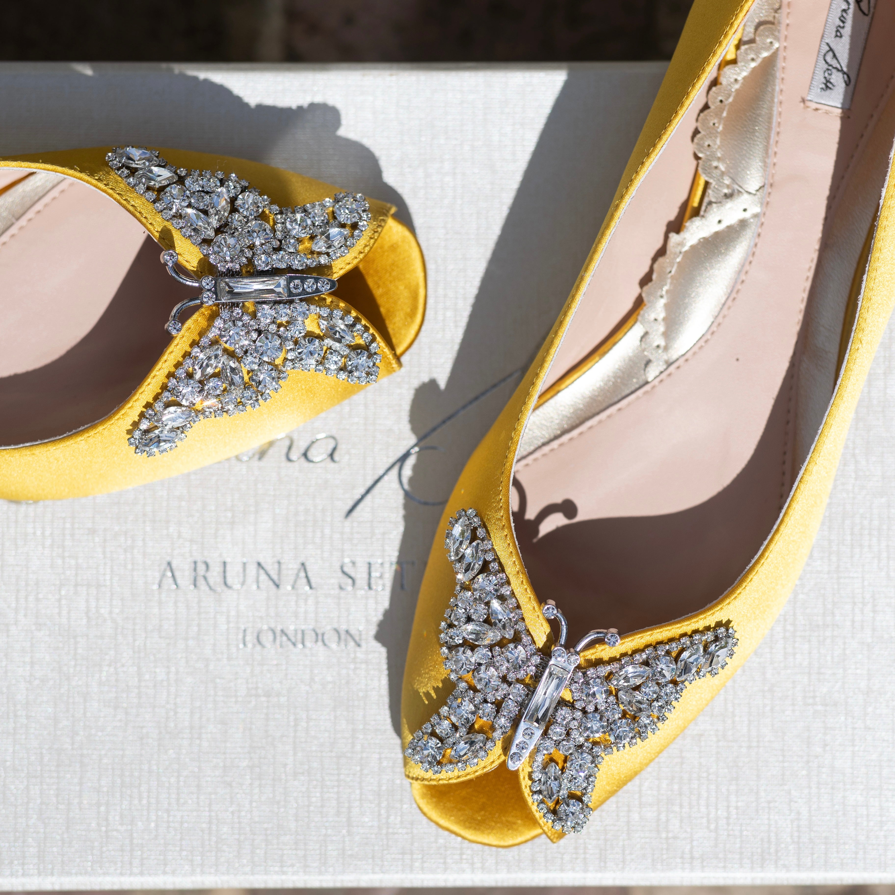 Liana Butterfly Open Toe Flats Yellow Satin
