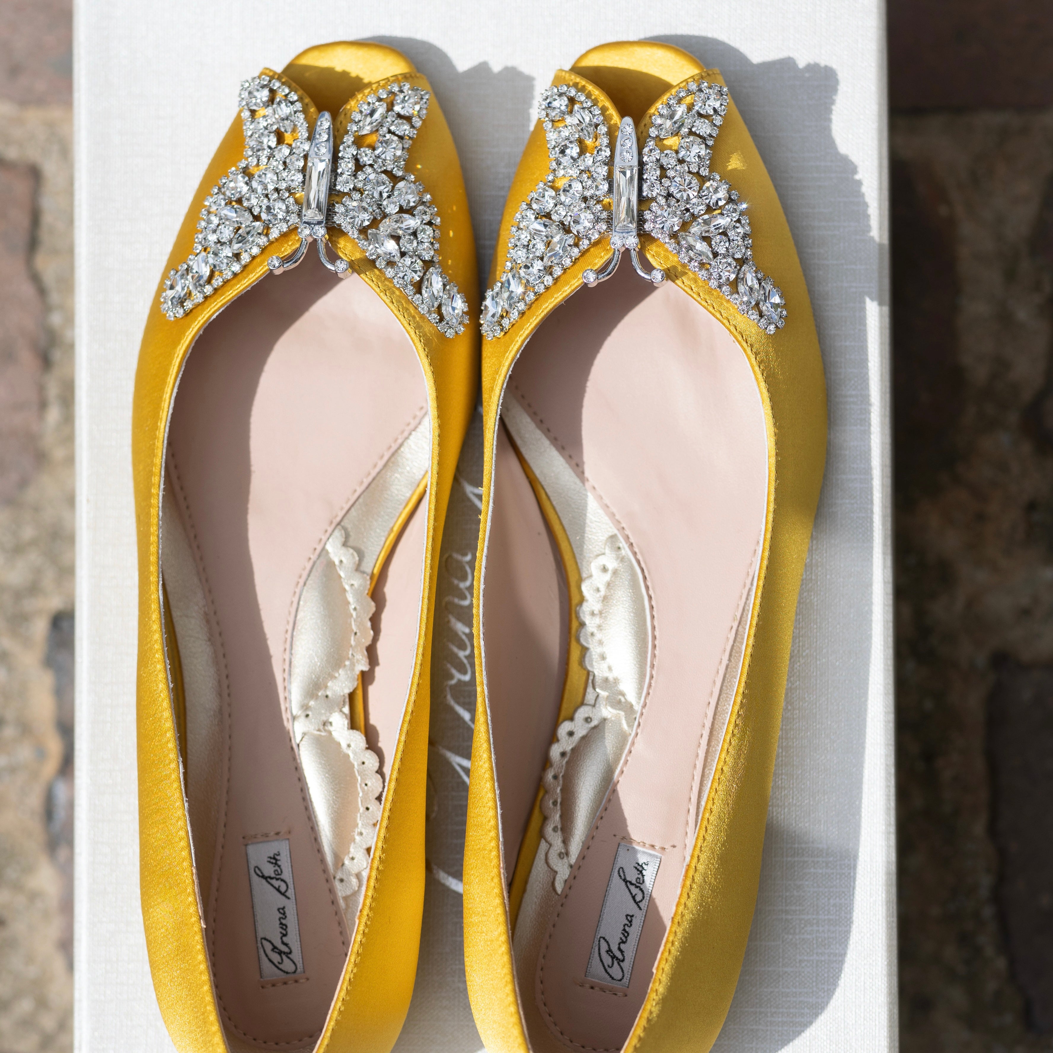 Liana Butterfly Open Toe Flats Yellow Satin