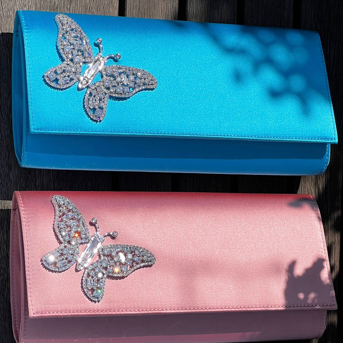 Azura Blue Satin Butterfly Clutch Bag