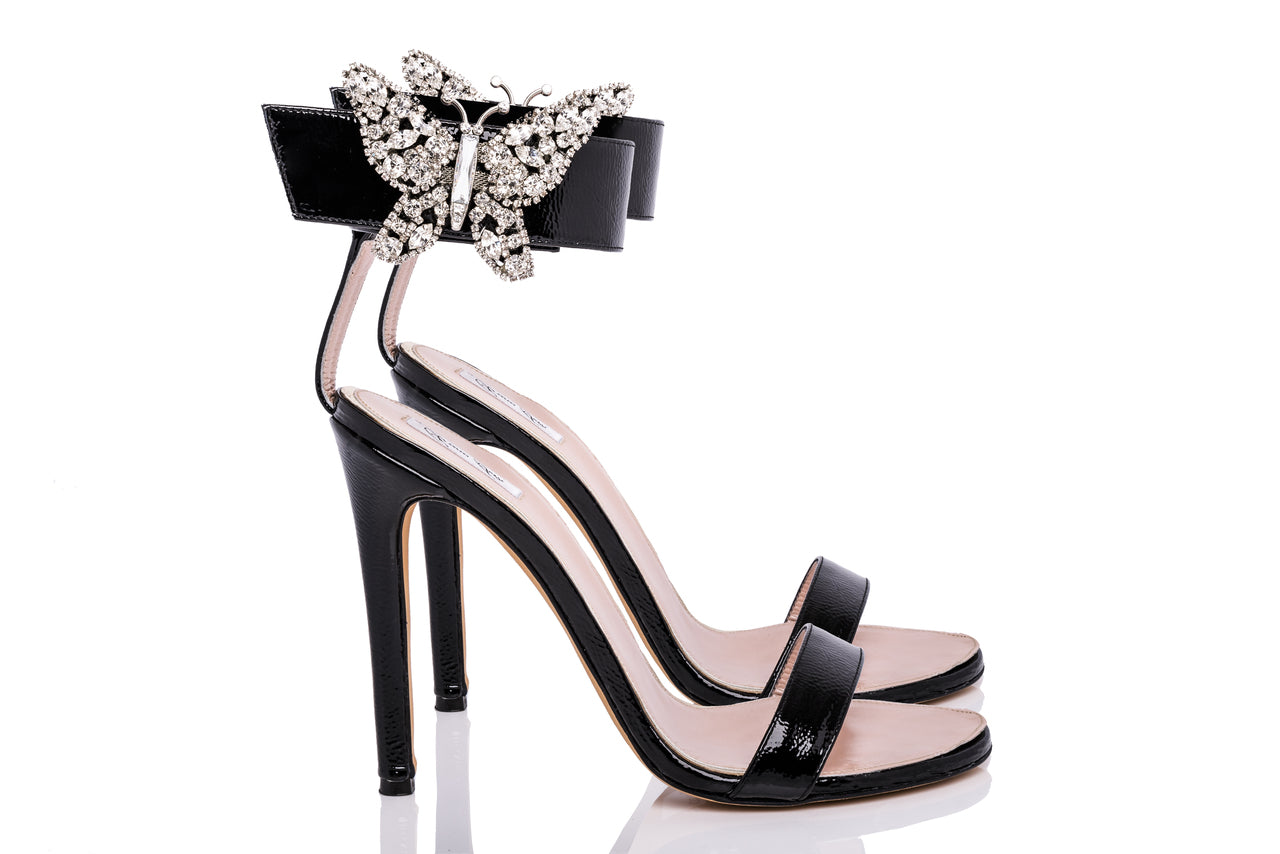 Portofino Butterfly High Heel Sandals Black Velvet