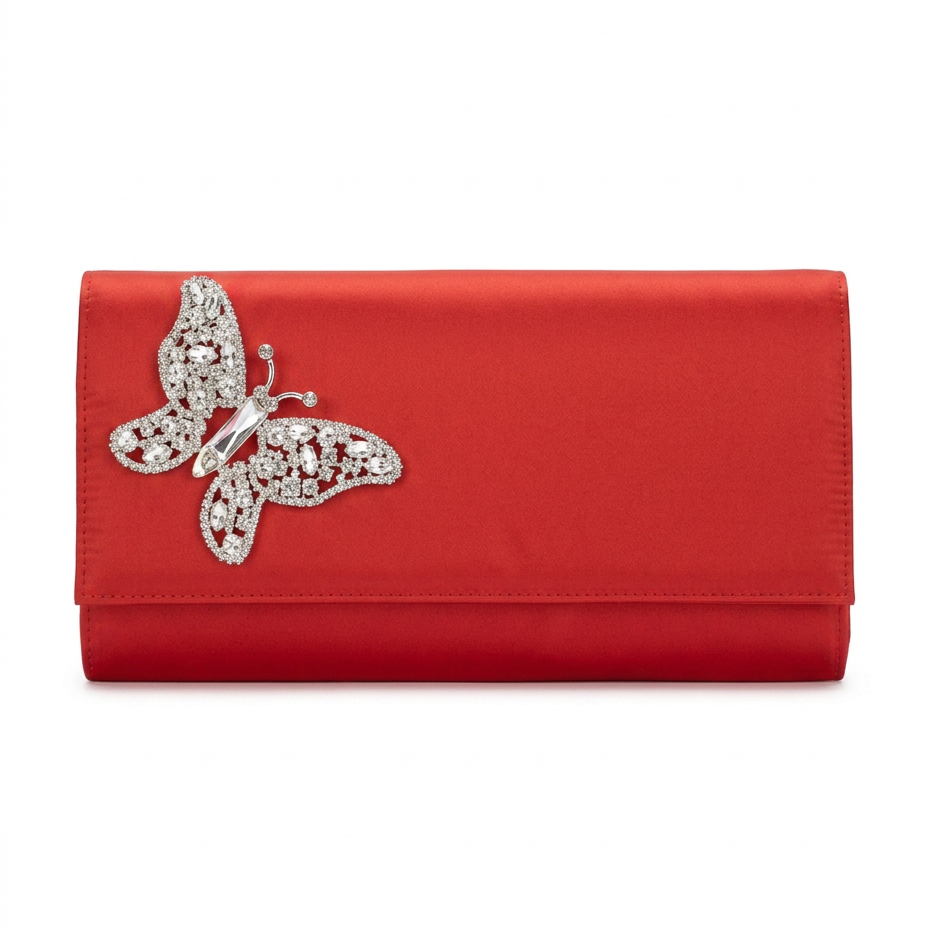 Red Satin Butterfly Clutch Bag