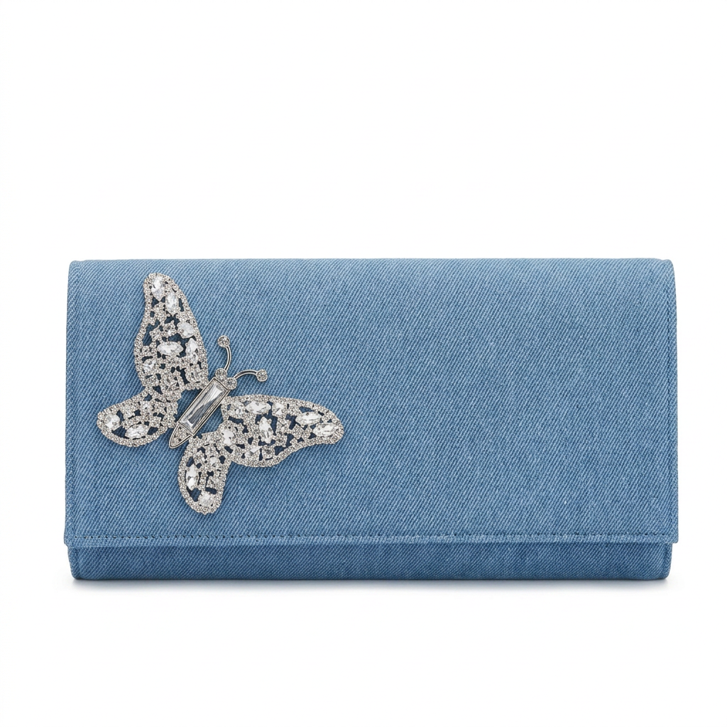 Denim Butterfly Clutch Bag