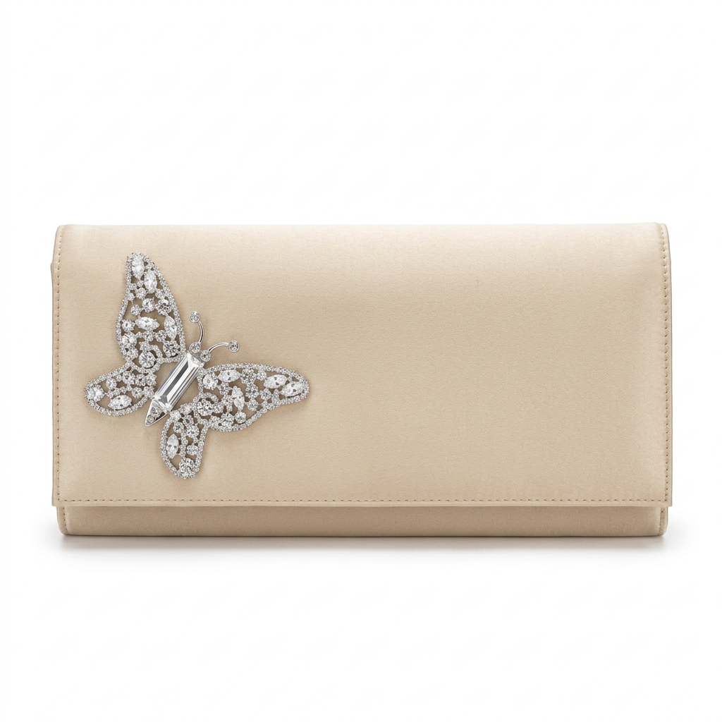 Farfalla Champagne Satin Clutch Bag