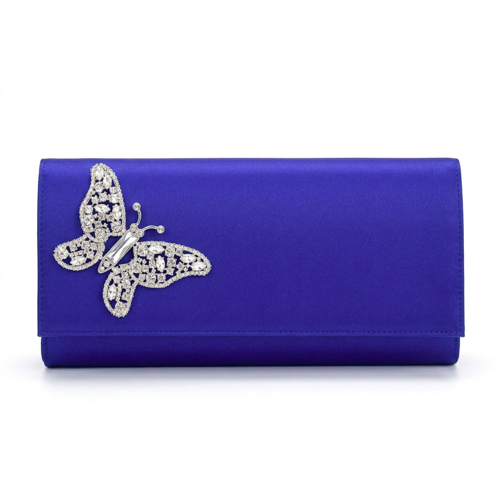 Dark Violet Satin Butterfly Clutch Bag